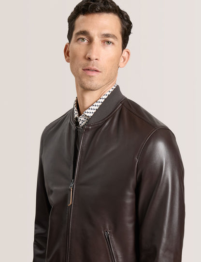 Ted Baker WAGGONER - Leather Bomber Jacket CHOCOLATE