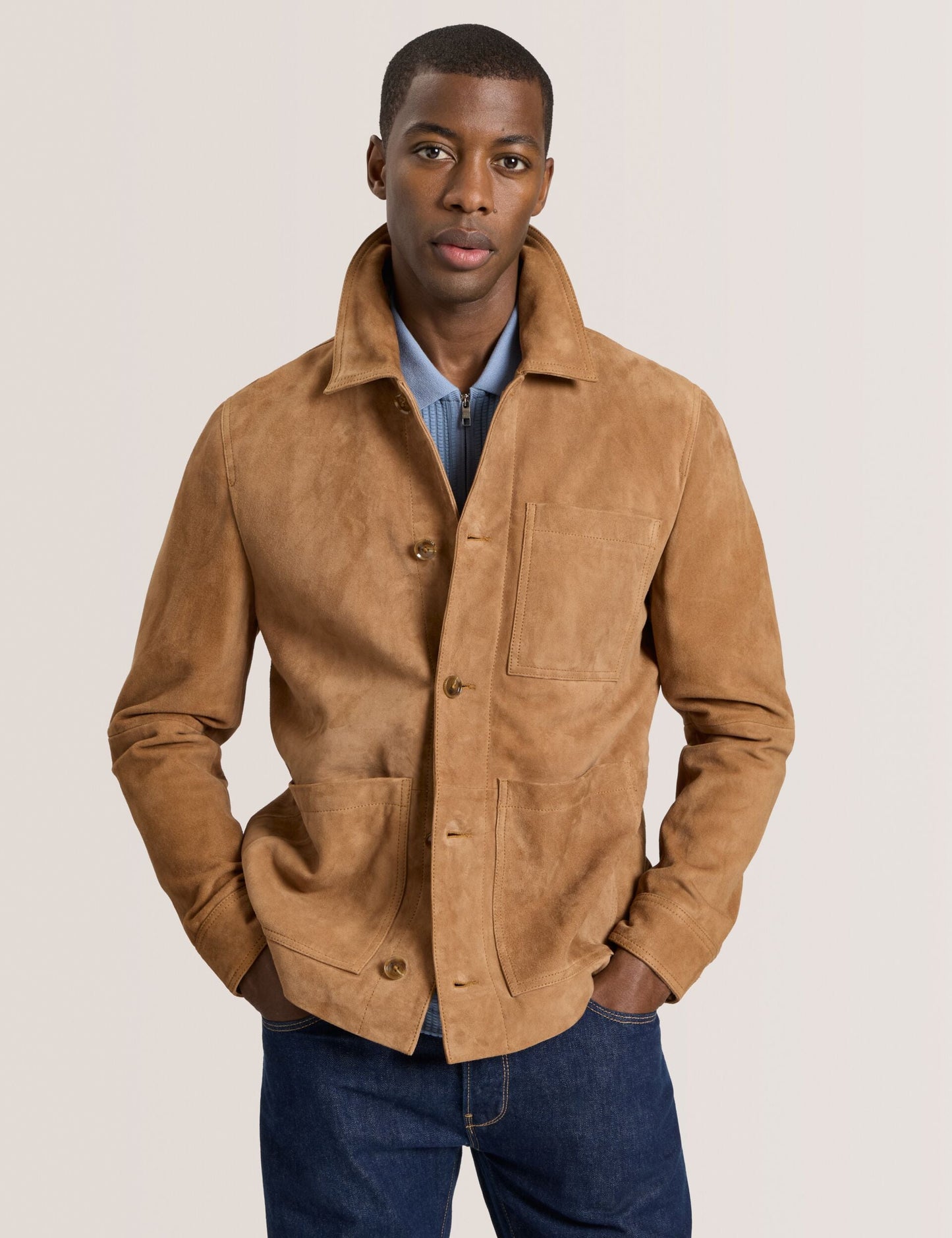 Ted Baker WALLY - Suede 3-Pocket Button Front Jacket CARAMEL