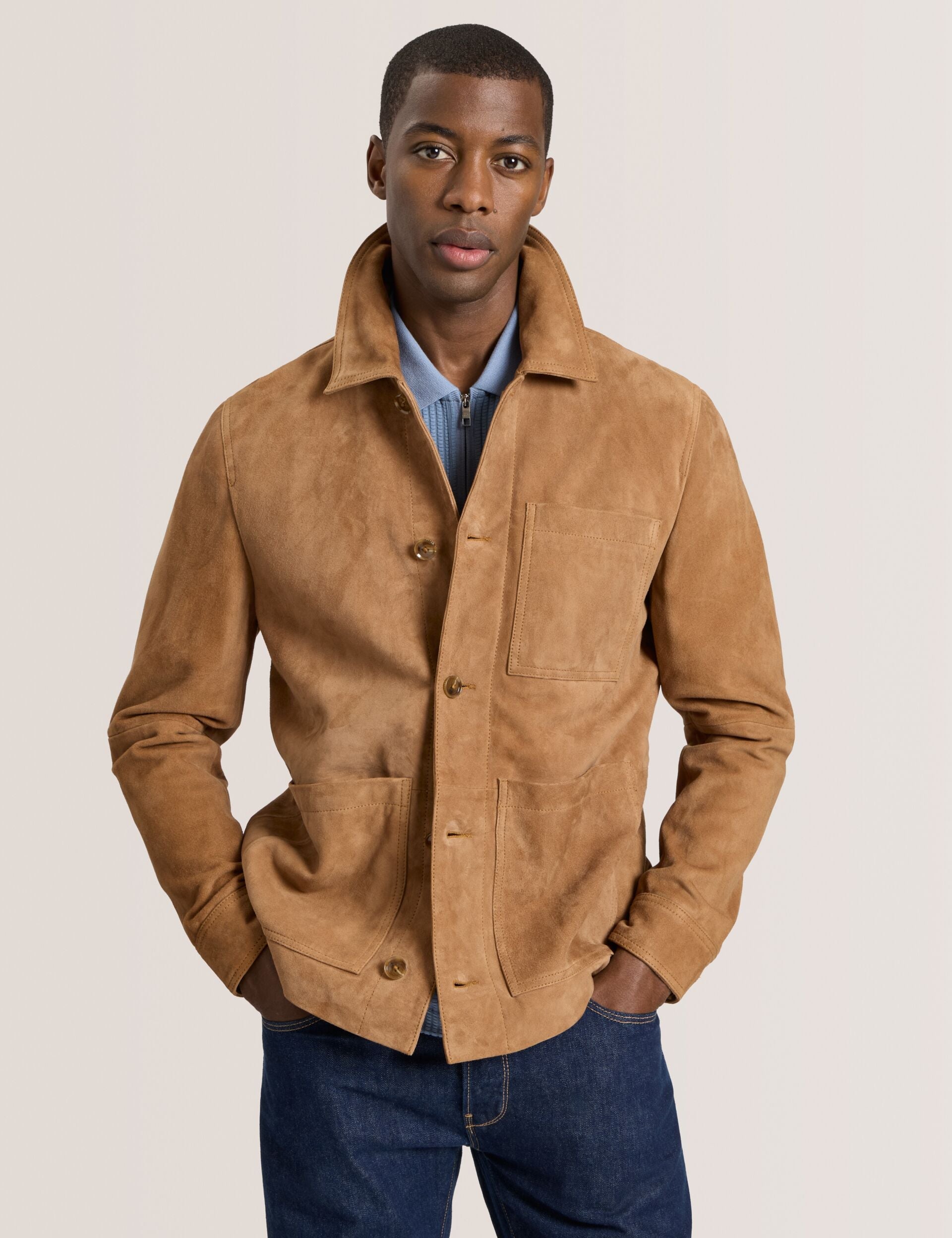 Ted Baker WALLY - Suede 3-Pocket Button Front Jacket CARAMEL
