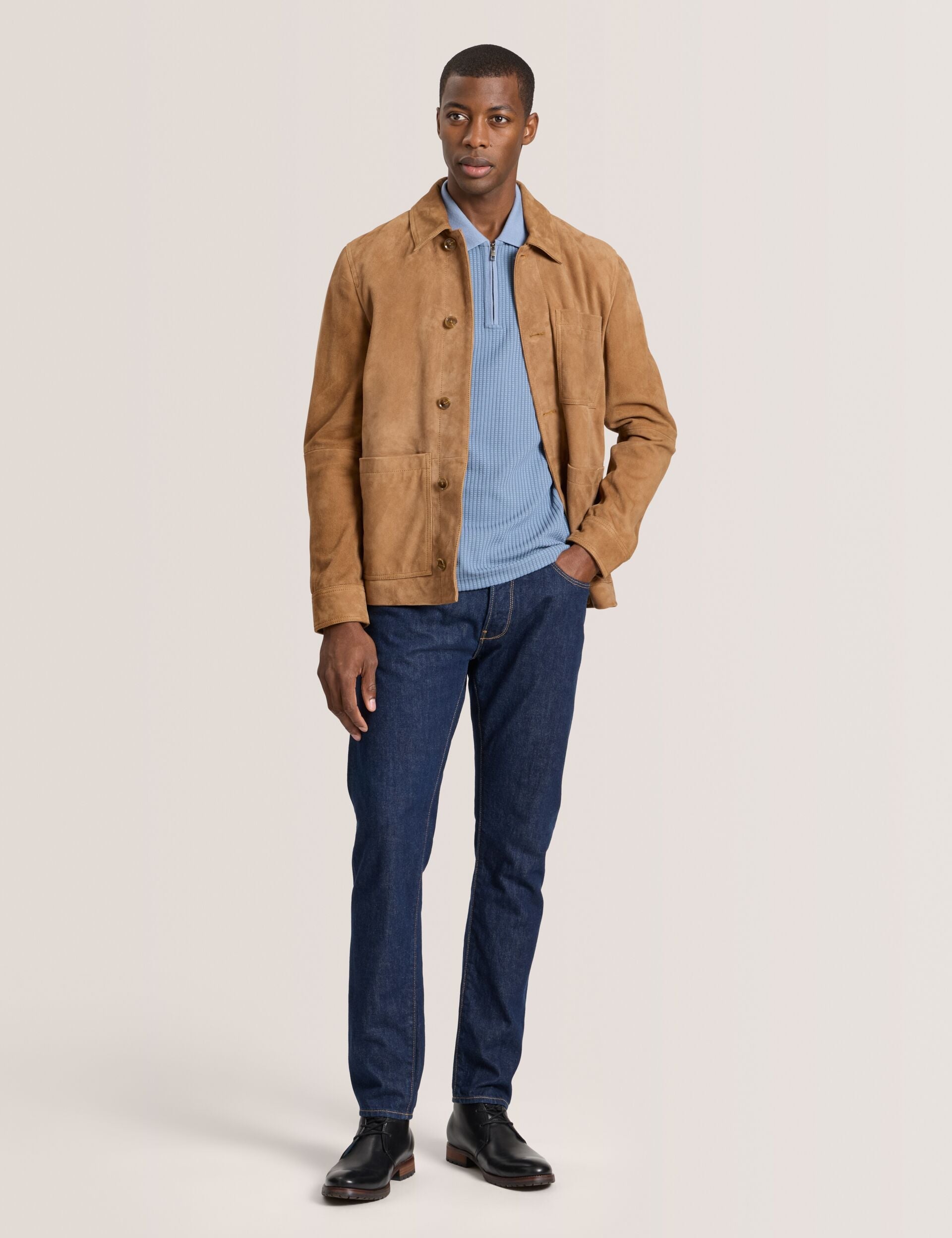 Ted Baker WALLY - Suede 3-Pocket Button Front Jacket CARAMEL