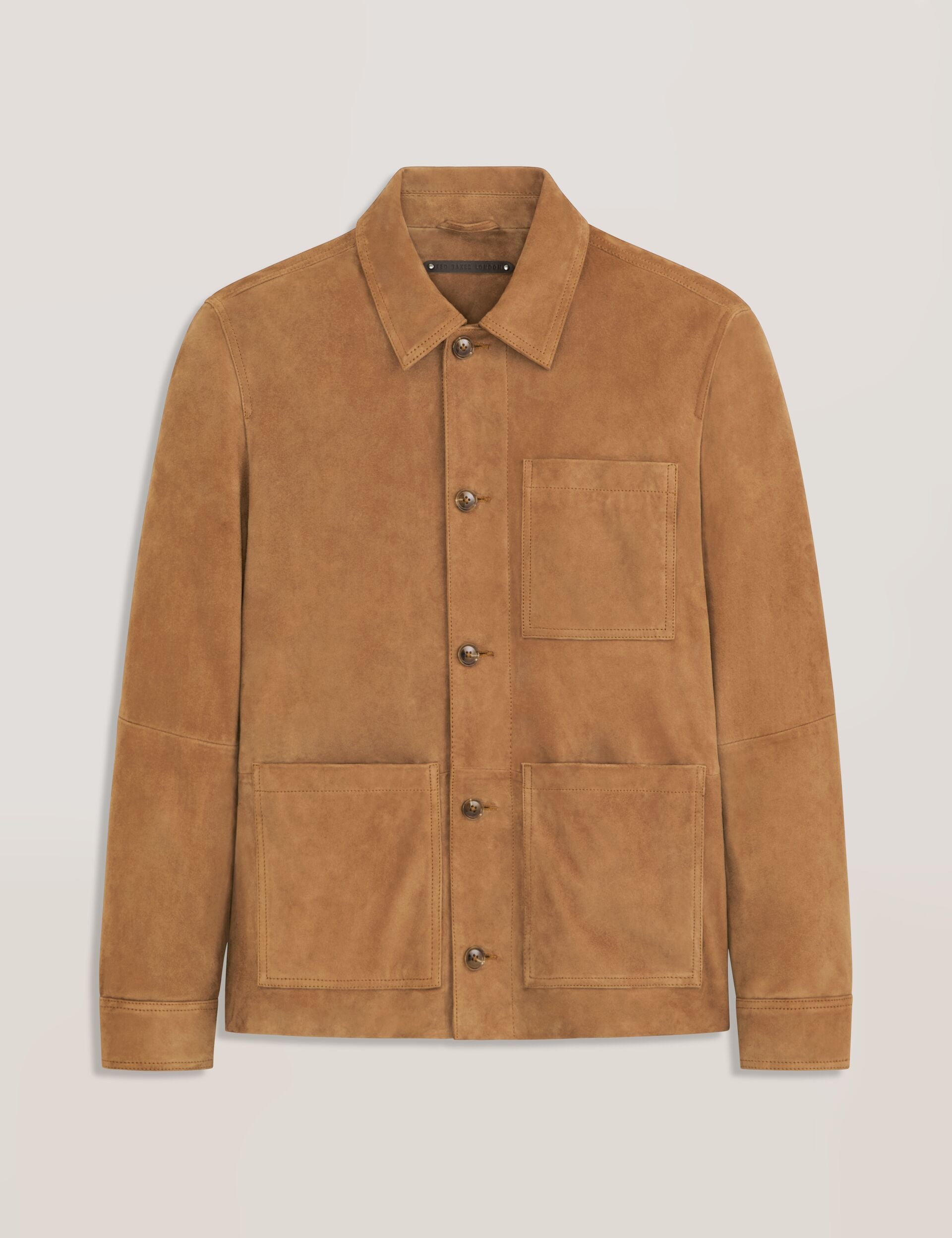 Ted Baker WALLY - Suede 3-Pocket Button Front Jacket CARAMEL