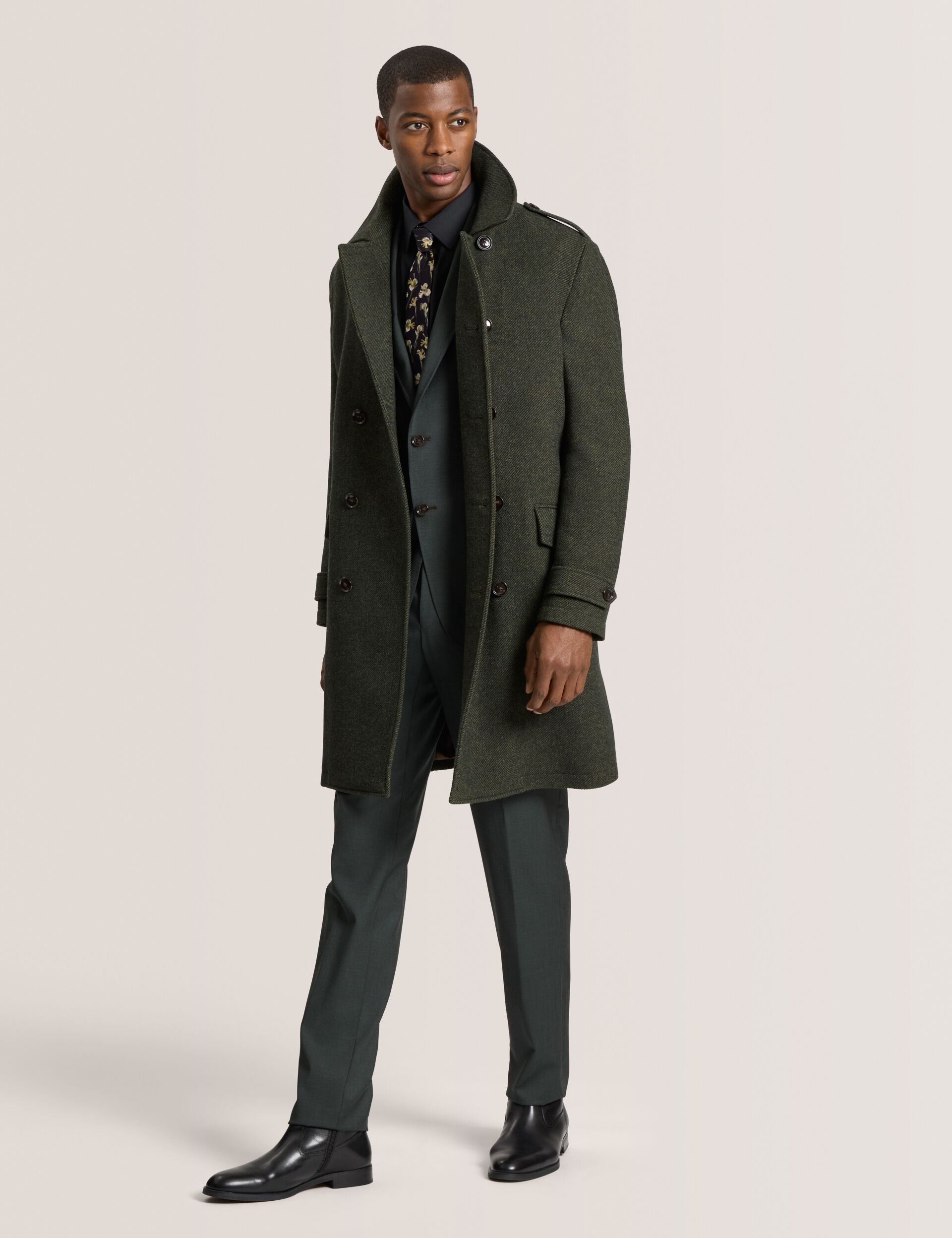 Ted Baker WINDYHILL - Twill Overcoat OLIVE