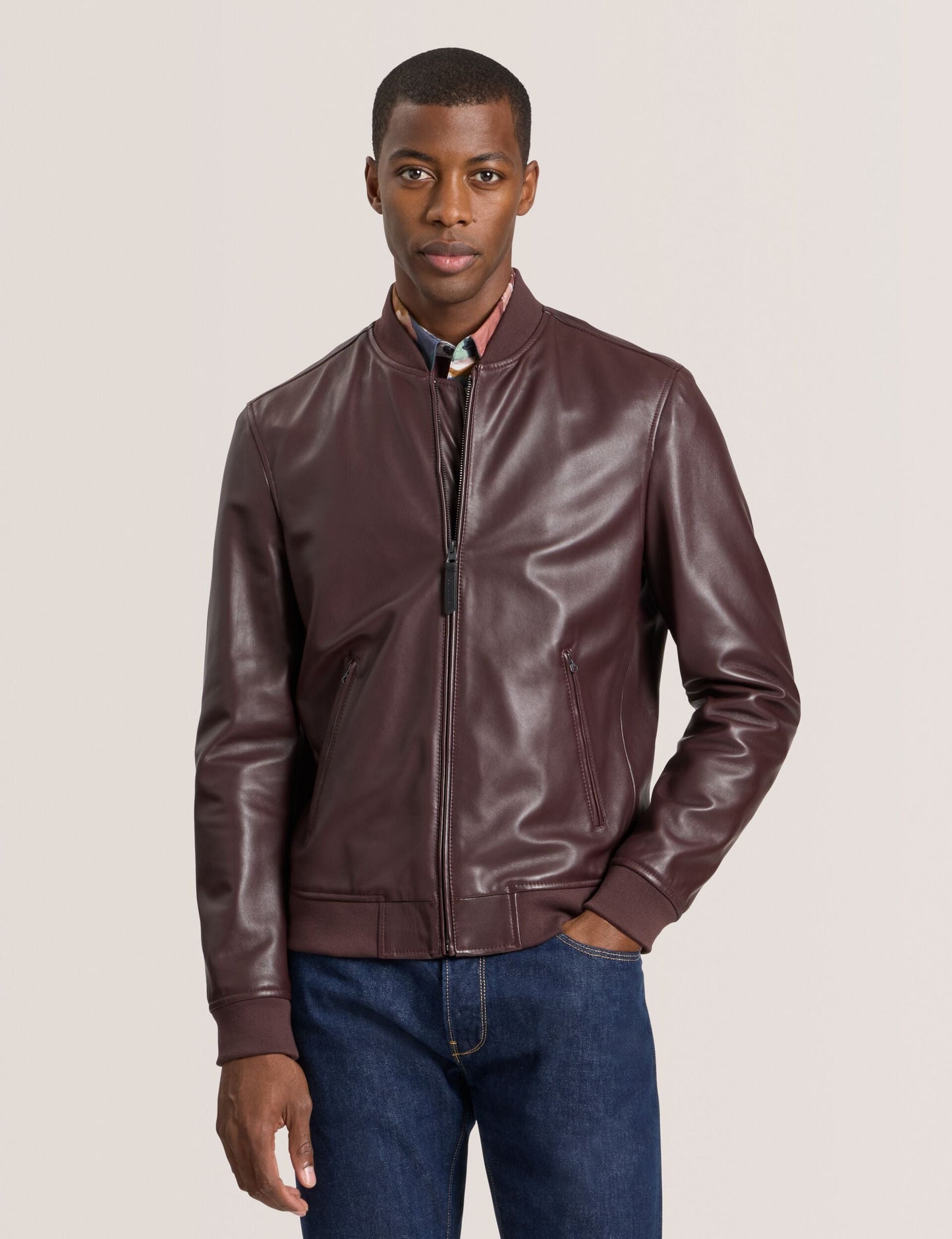 Ted Baker WAGGONER - Leather Bomber Jacket BURGUNDY