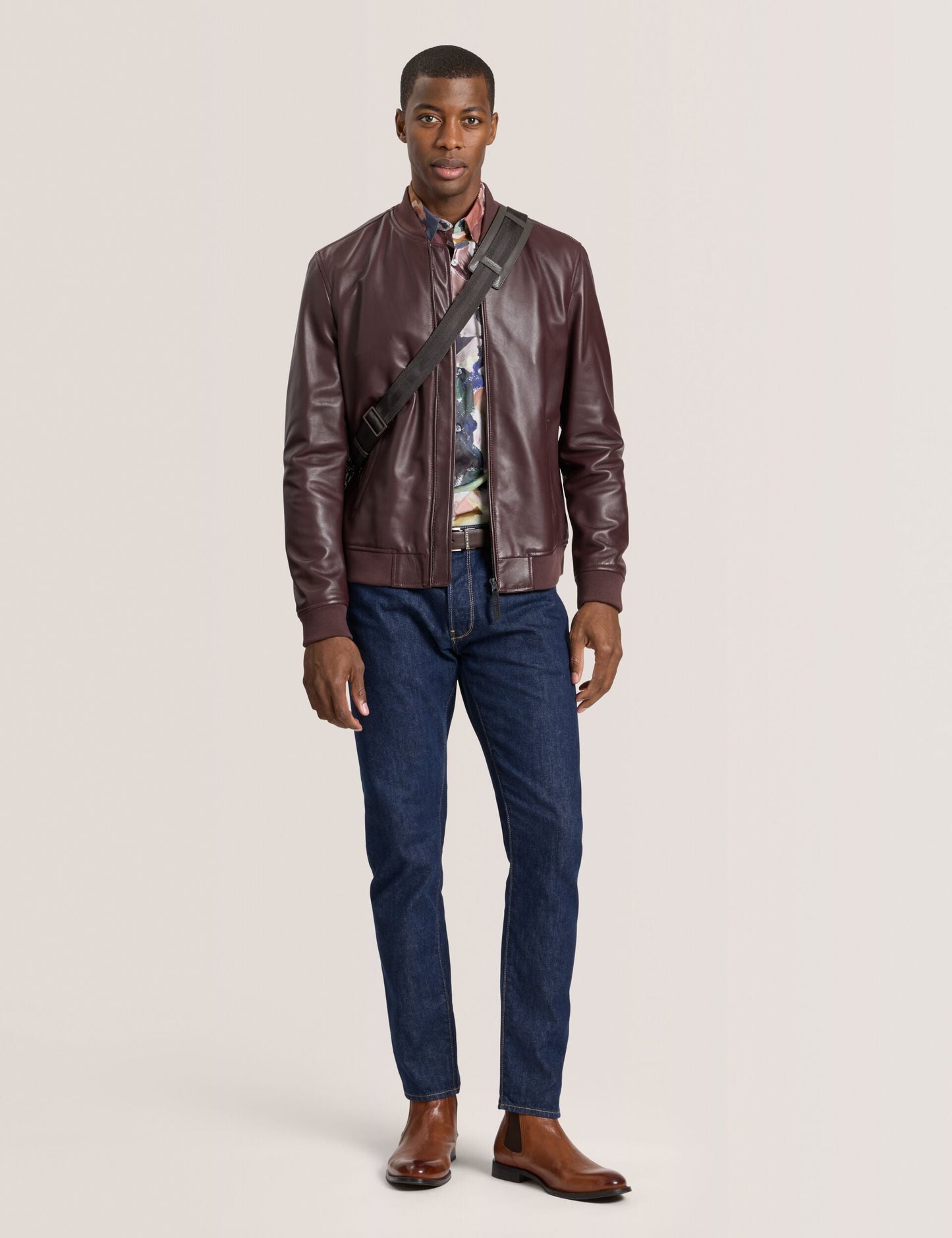 Ted Baker WAGGONER - Leather Bomber Jacket BURGUNDY