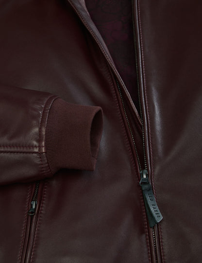Ted Baker WAGGONER - Leather Bomber Jacket BURGUNDY