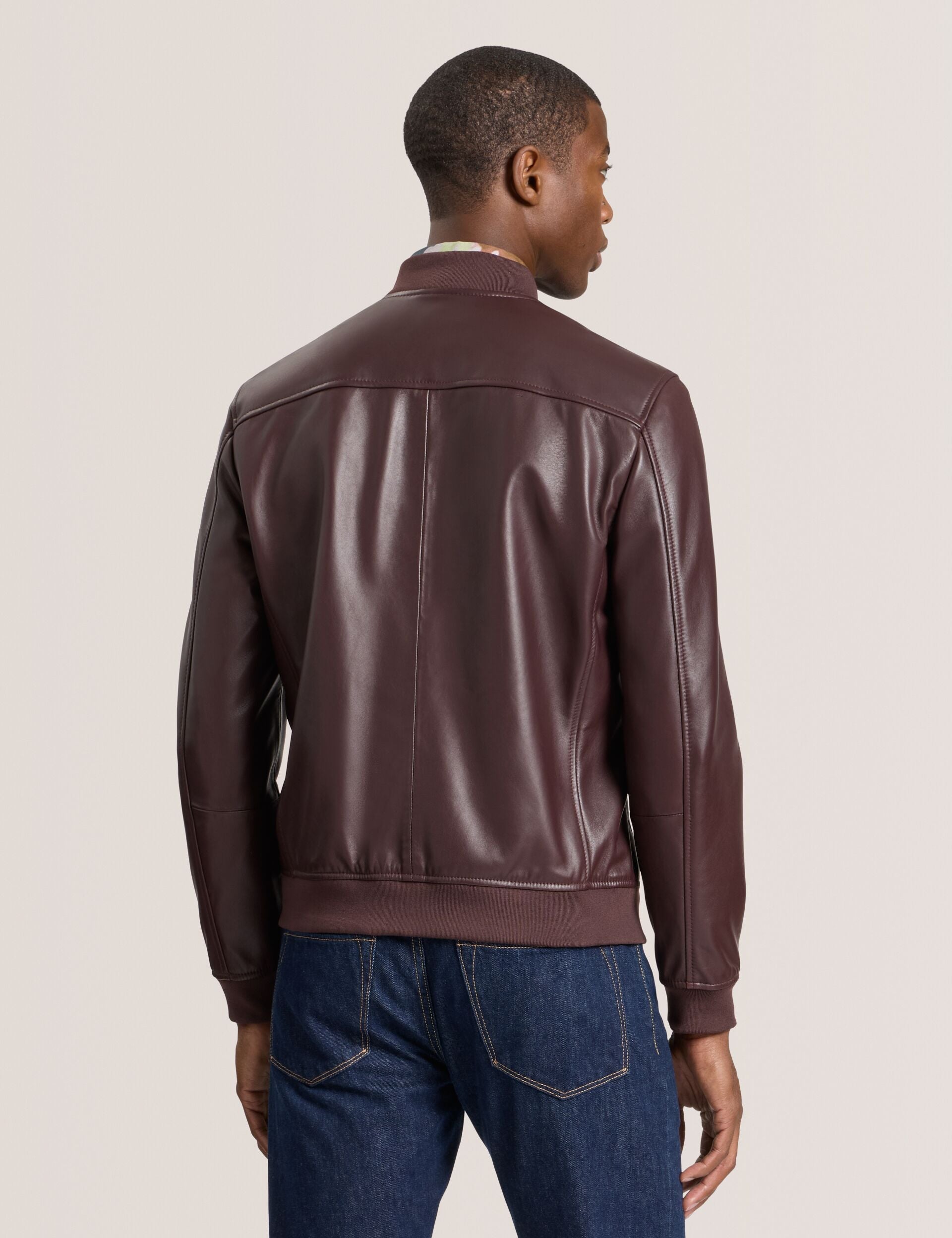 Ted Baker WAGGONER - Leather Bomber Jacket BURGUNDY