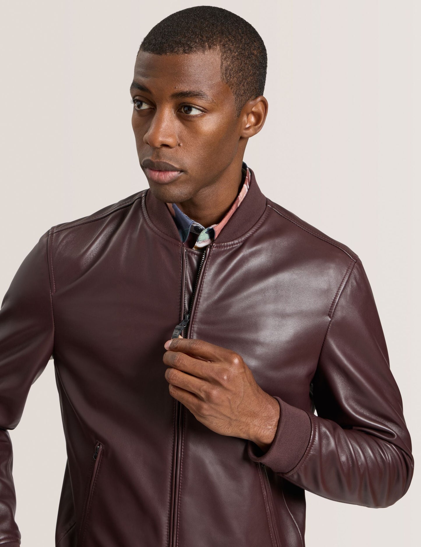 Ted Baker WAGGONER - Leather Bomber Jacket BURGUNDY