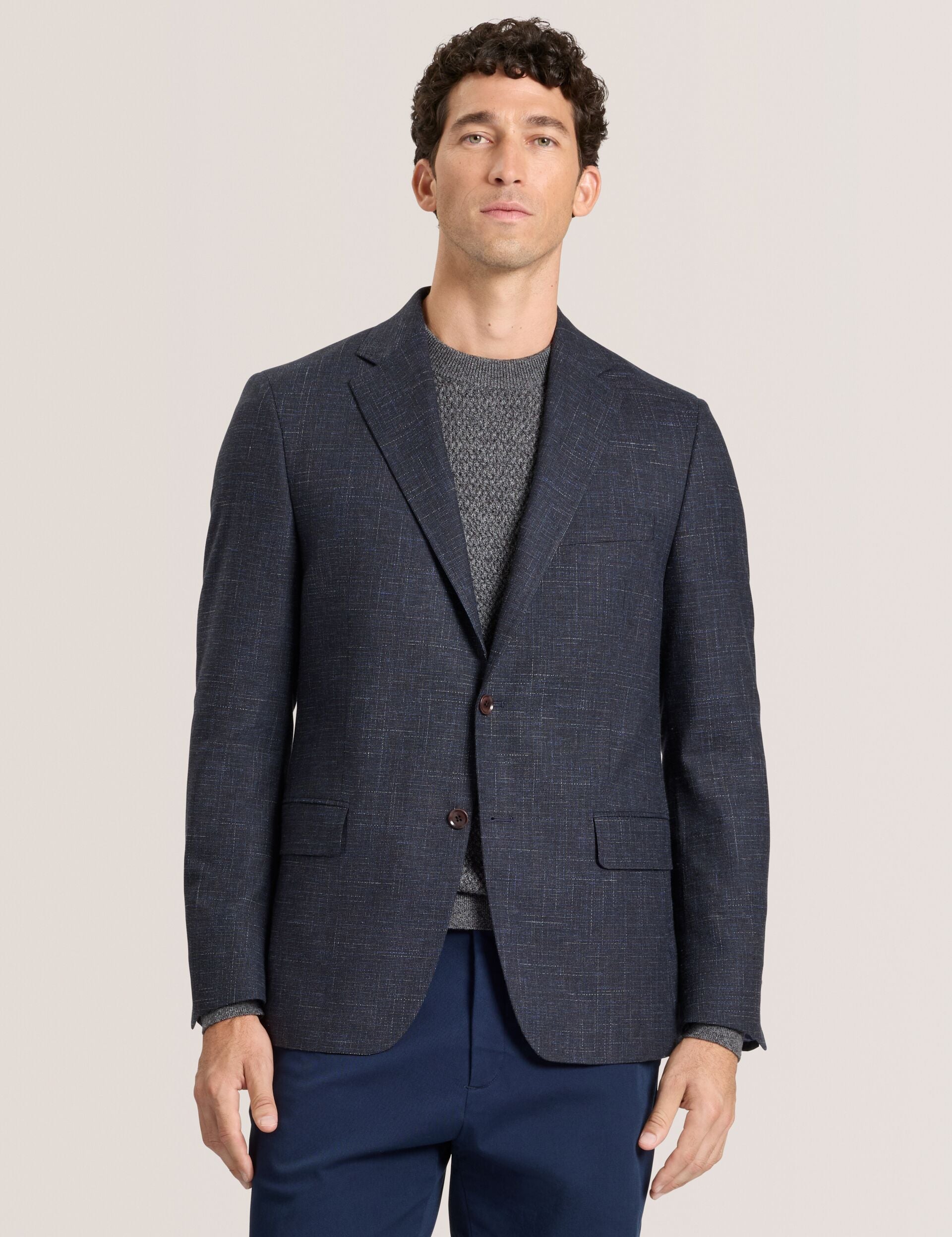 Ted Baker WELLINGTON – Single Breasted Two Button Notch Patch Pocket Weave Jacket BLUE