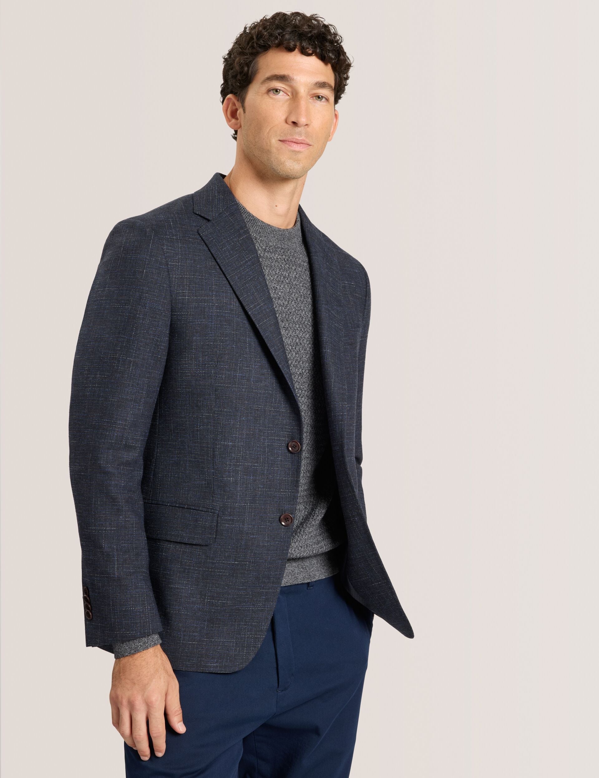 Ted Baker WELLINGTON – Single Breasted Two Button Notch Patch Pocket Weave Jacket BLUE