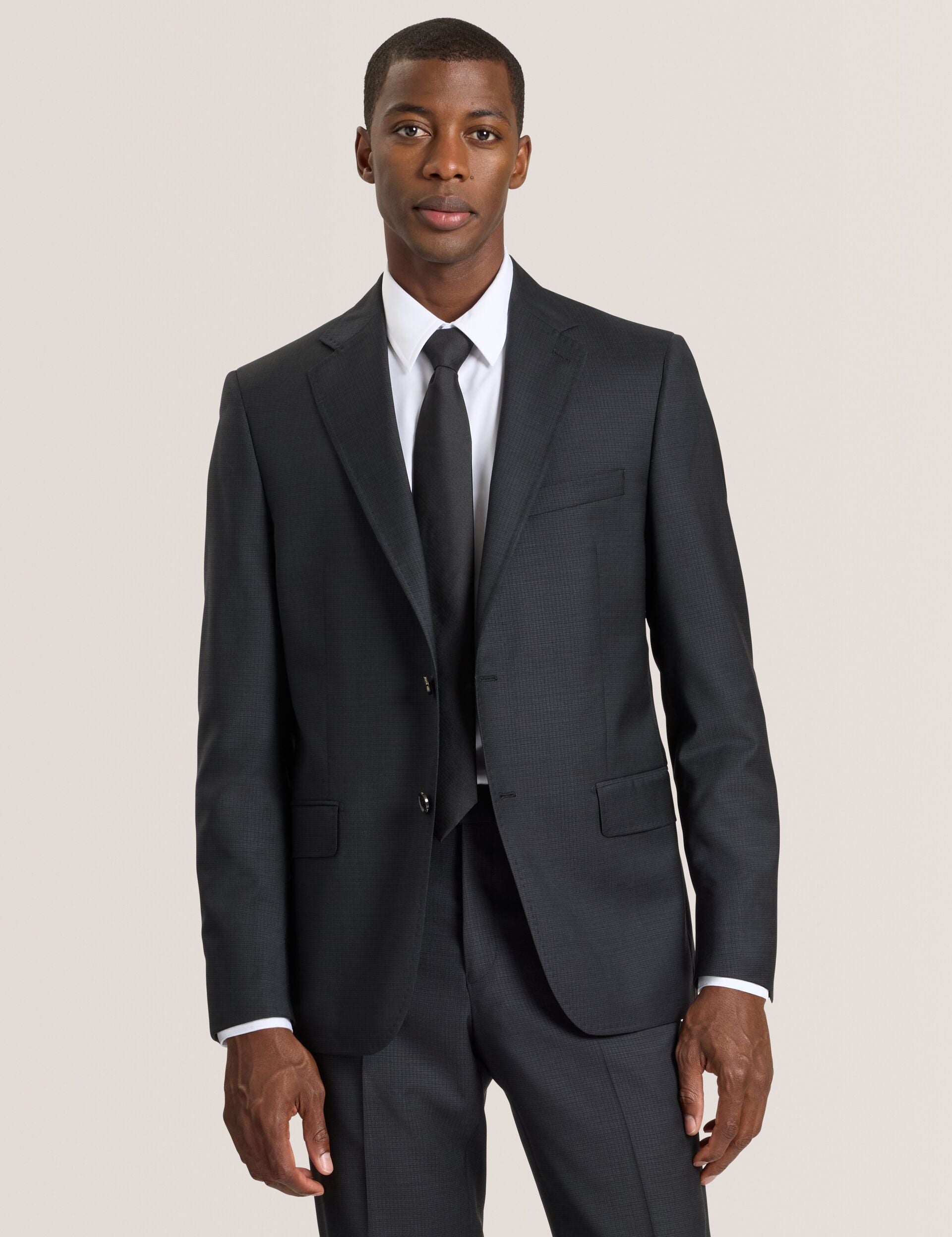 Ted Baker WRIGHT-GRID – Single Breasted Two Button Notch Fully Fashioned Grid Suit Jacket BLACK