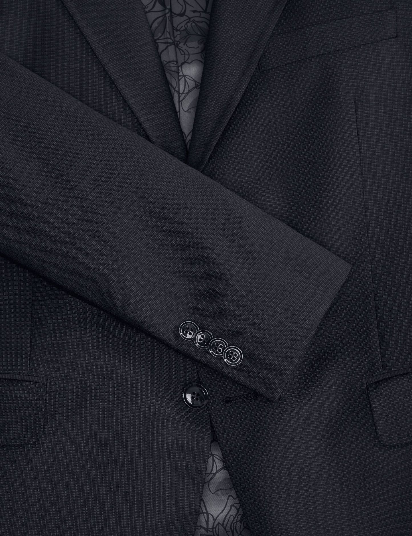 Ted Baker WRIGHT-GRID – Single Breasted Two Button Notch Fully Fashioned Grid Suit Jacket BLACK
