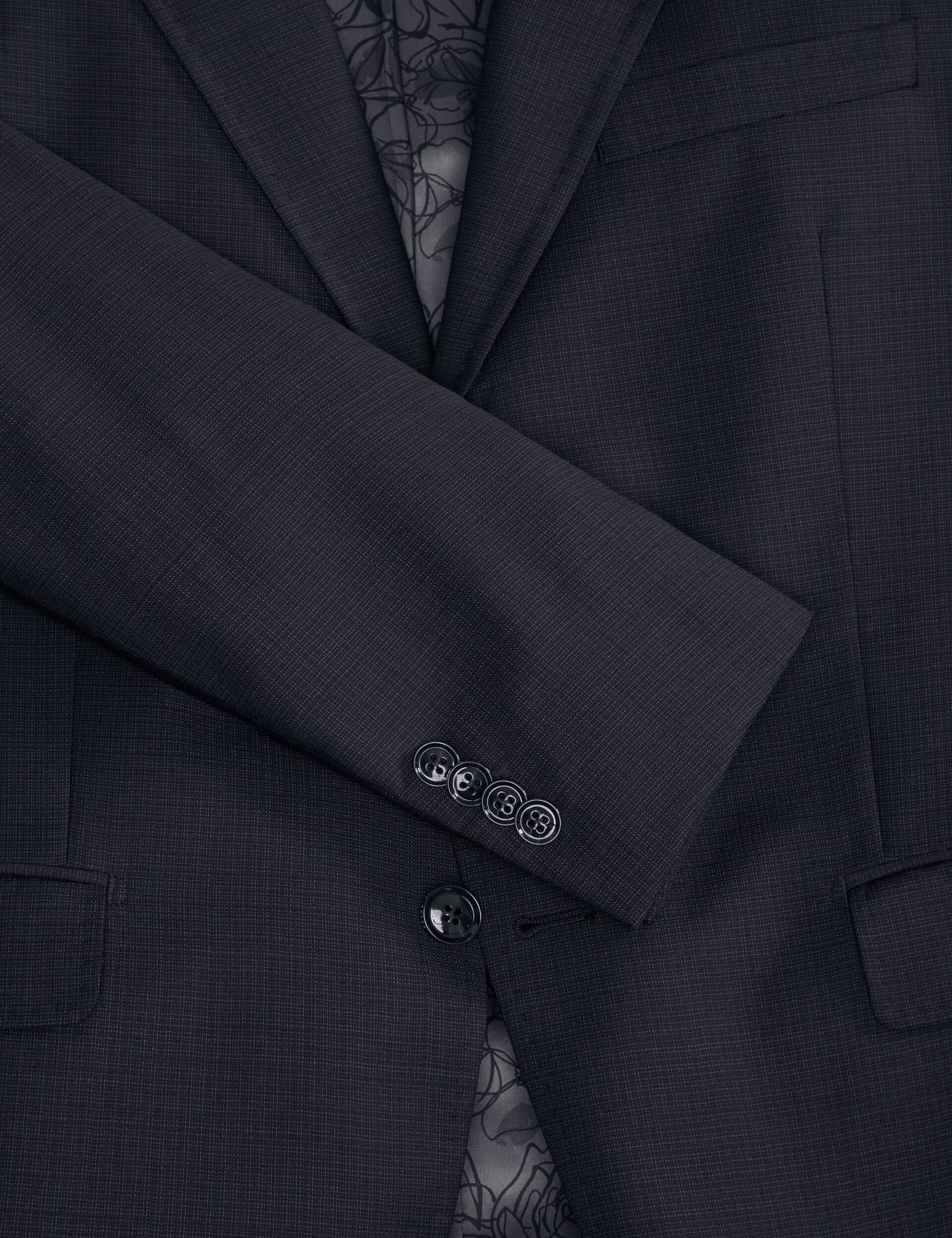Ted Baker WRIGHT-GRID – Single Breasted Two Button Notch Fully Fashioned Grid Suit Jacket BLACK