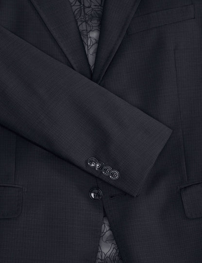 Ted Baker WRIGHT-GRID – Single Breasted Two Button Notch Fully Fashioned Grid Suit Jacket BLACK