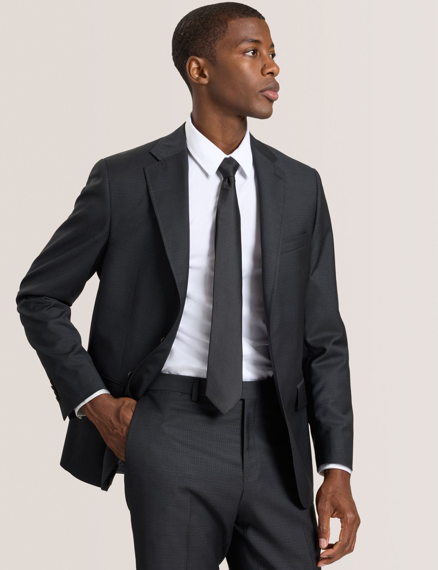 Ted Baker WRIGHT-GRID – Single Breasted Two Button Notch Fully Fashioned Grid Suit Jacket BLACK
