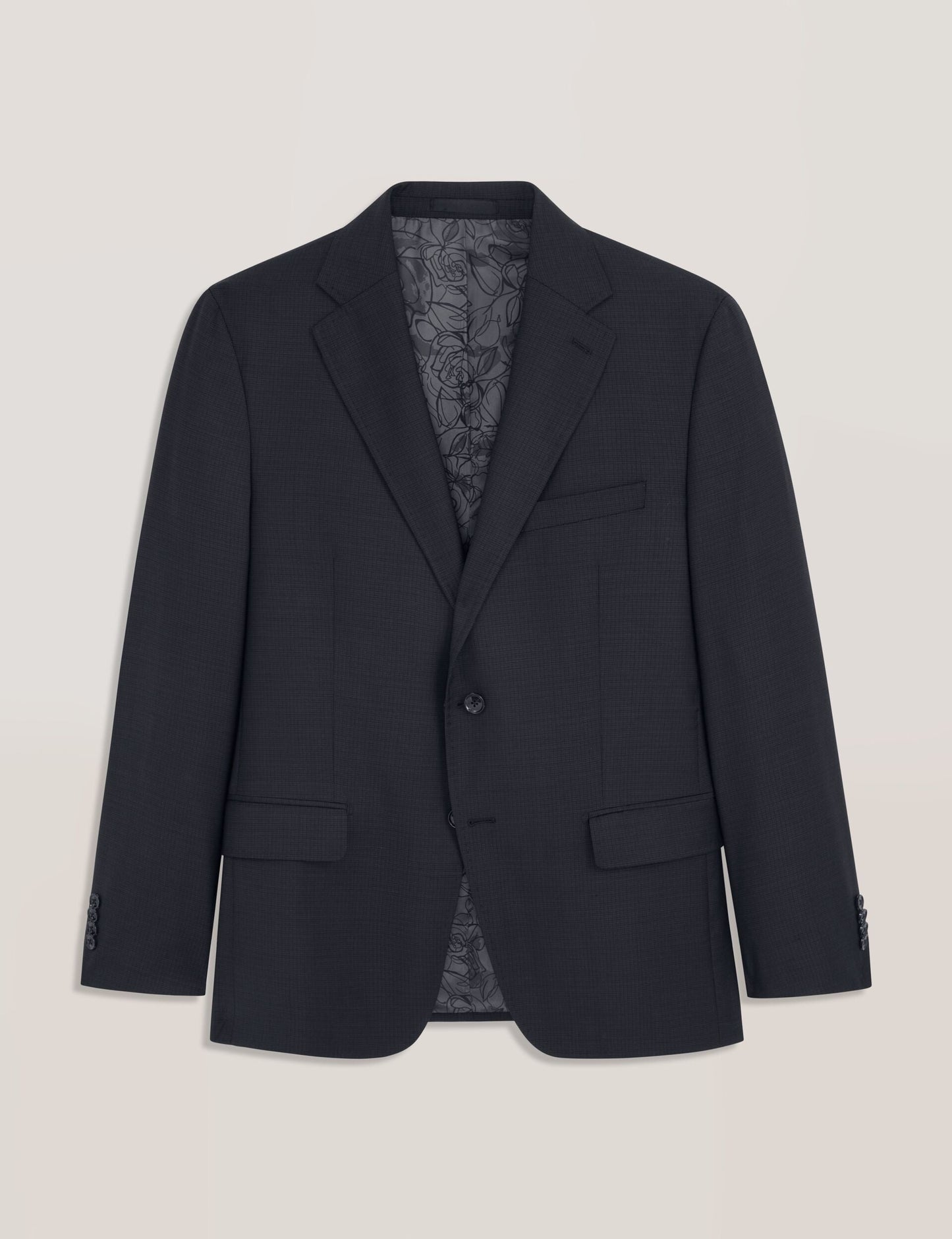 Ted Baker WRIGHT-GRID – Single Breasted Two Button Notch Fully Fashioned Grid Suit Jacket BLACK