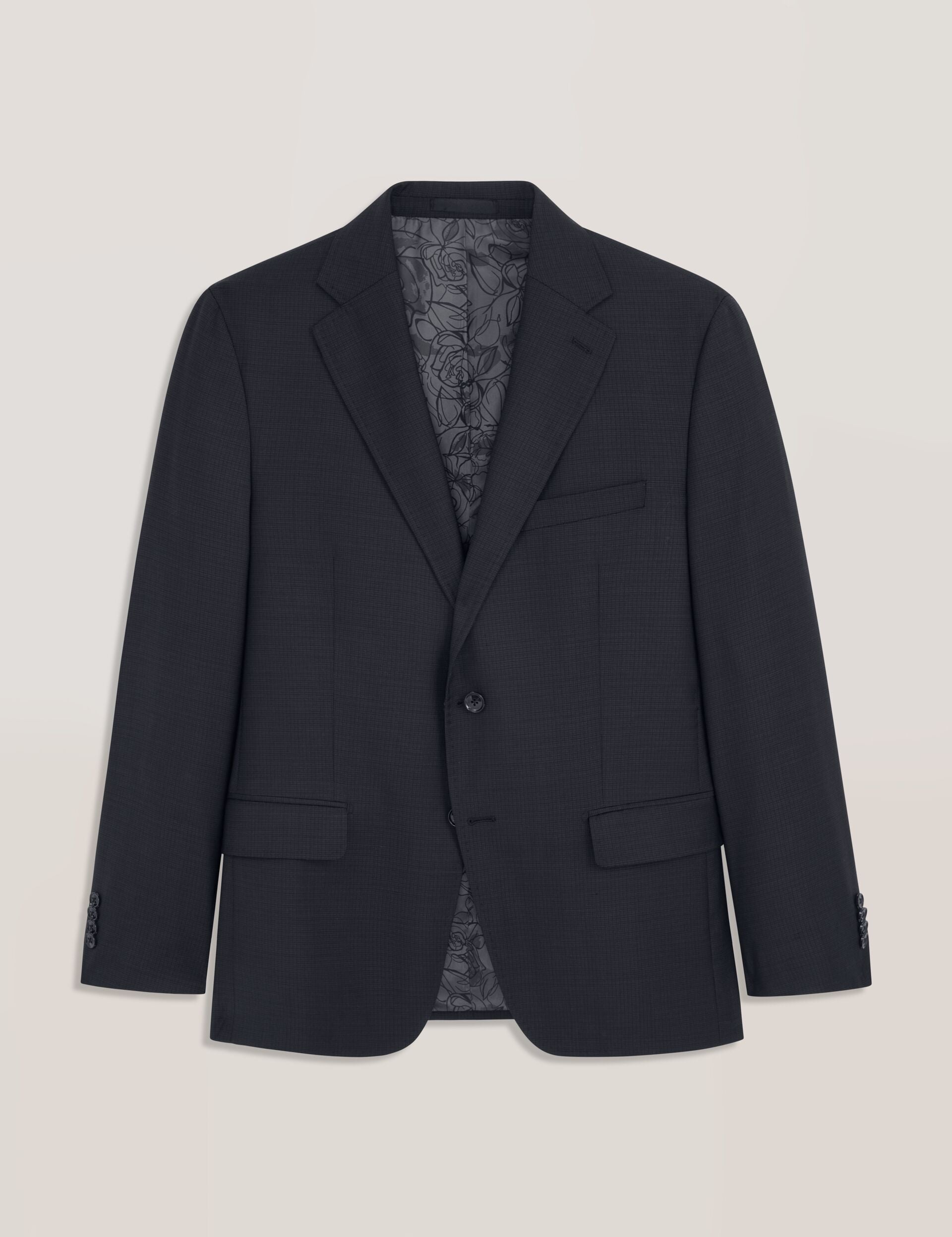 Ted Baker WRIGHT-GRID – Single Breasted Two Button Notch Fully Fashioned Grid Suit Jacket BLACK