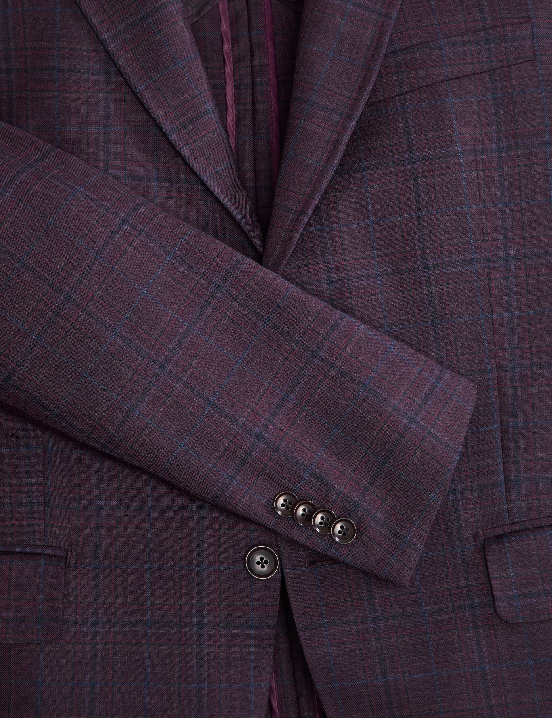 Ted Baker WINFRED – Single Breasted Two Button Notch Fully Fashioned Plaid Jacket BURGUNDY