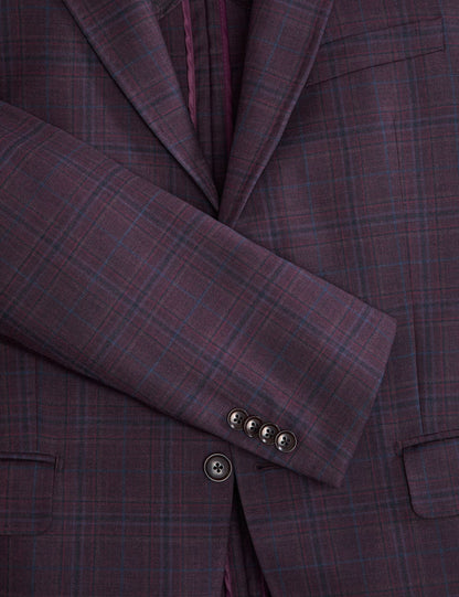 Ted Baker WINFRED – Single Breasted Two Button Notch Fully Fashioned Plaid Jacket BURGUNDY