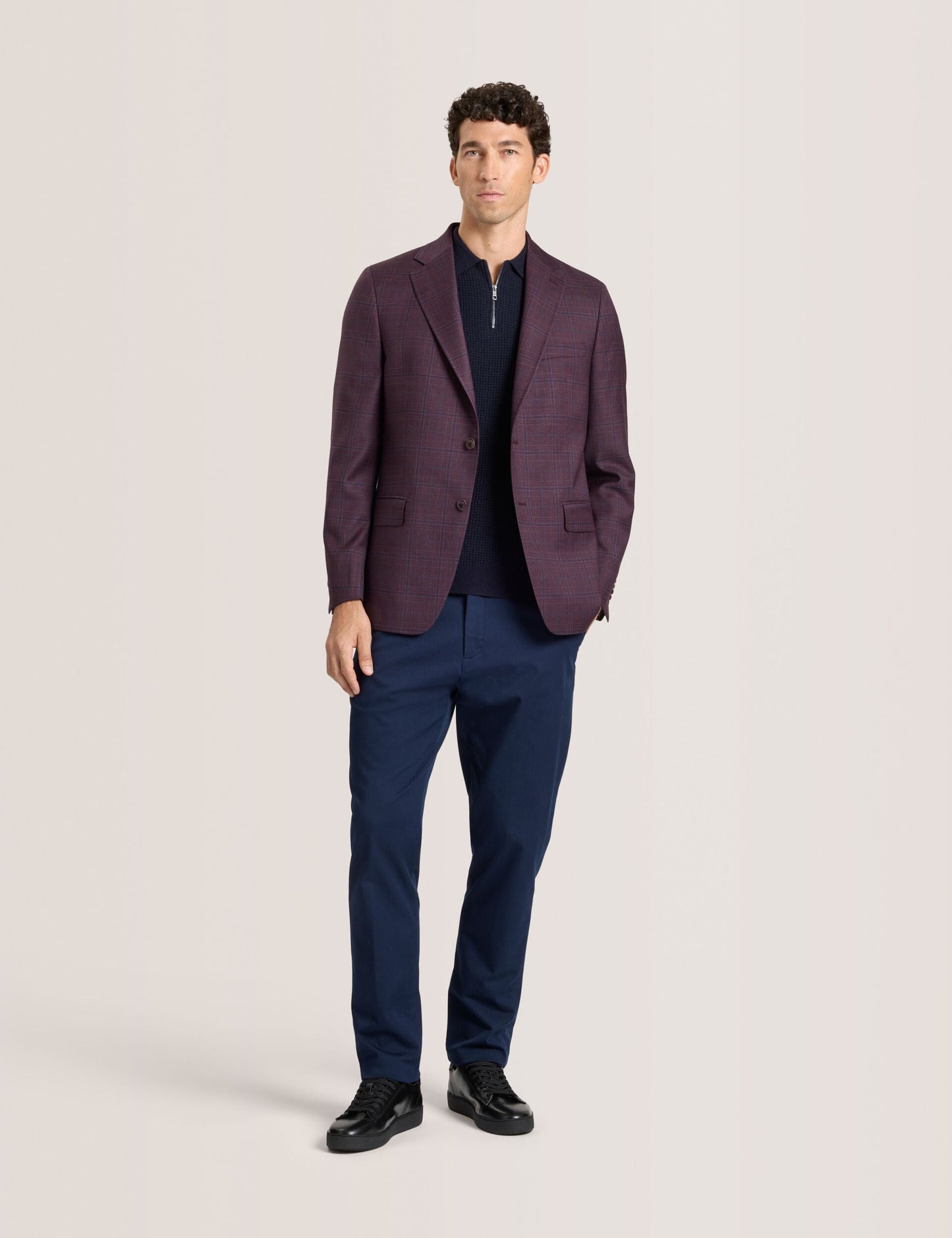 Ted Baker WINFRED – Single Breasted Two Button Notch Fully Fashioned Plaid Jacket BURGUNDY