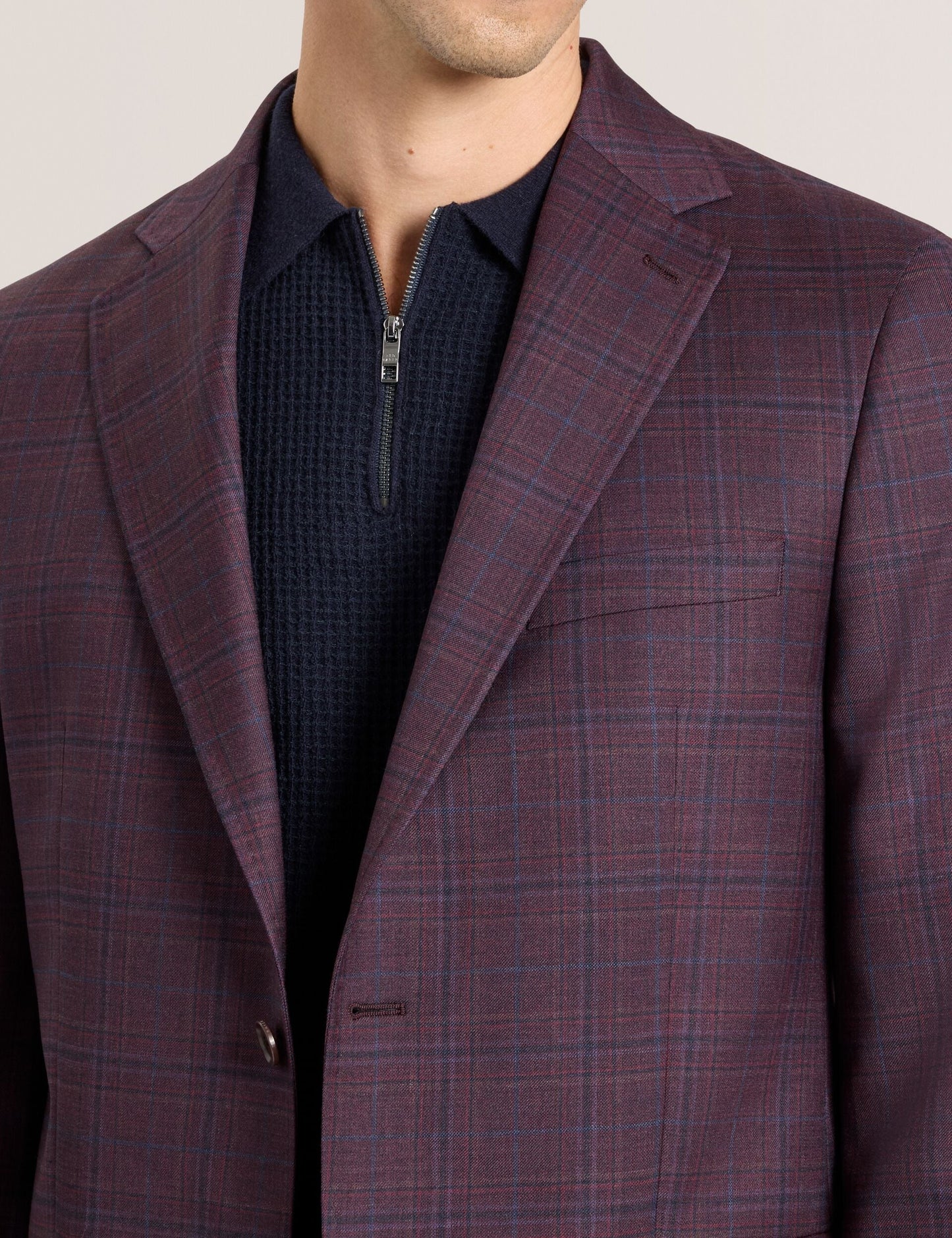 Ted Baker WINFRED – Single Breasted Two Button Notch Fully Fashioned Plaid Jacket BURGUNDY