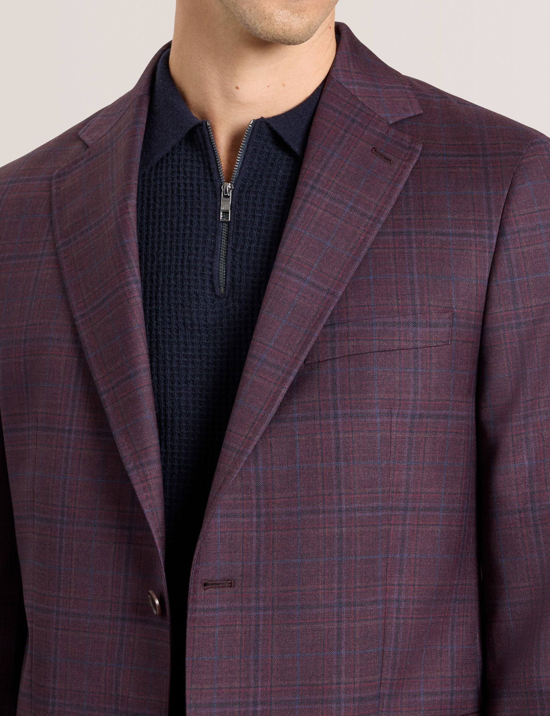 Ted Baker WINFRED – Single Breasted Two Button Notch Fully Fashioned Plaid Jacket BURGUNDY