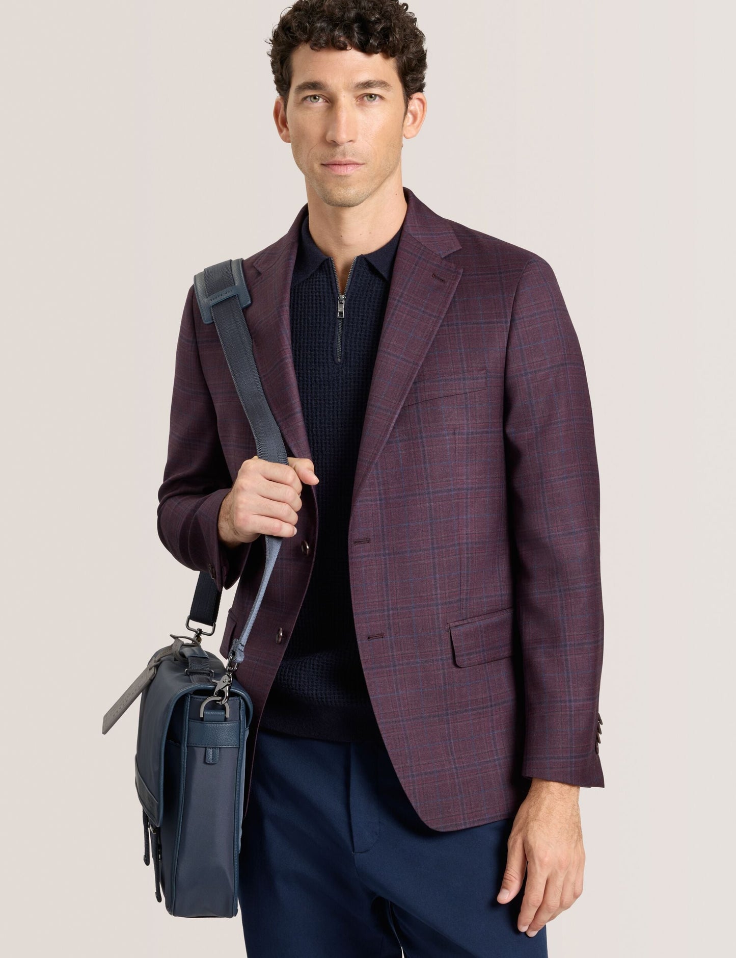 Ted Baker WINFRED – Single Breasted Two Button Notch Fully Fashioned Plaid Jacket BURGUNDY