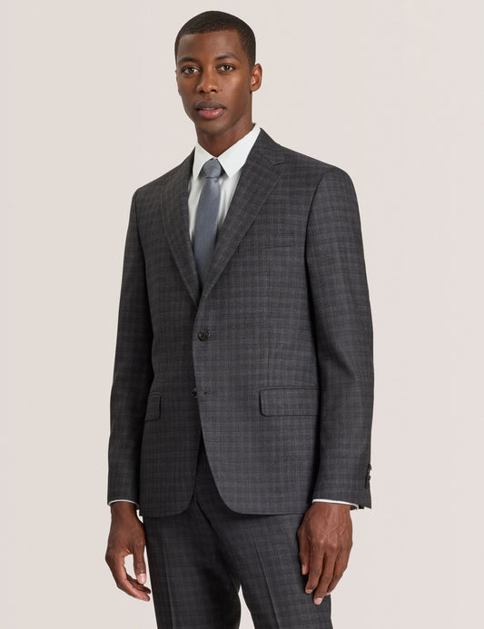 Ted Baker WRIGHT-TATTERSALL – Single Breasted Two Button Notch Fully Fashioned Tattersall Suit Jacket DARK GREY