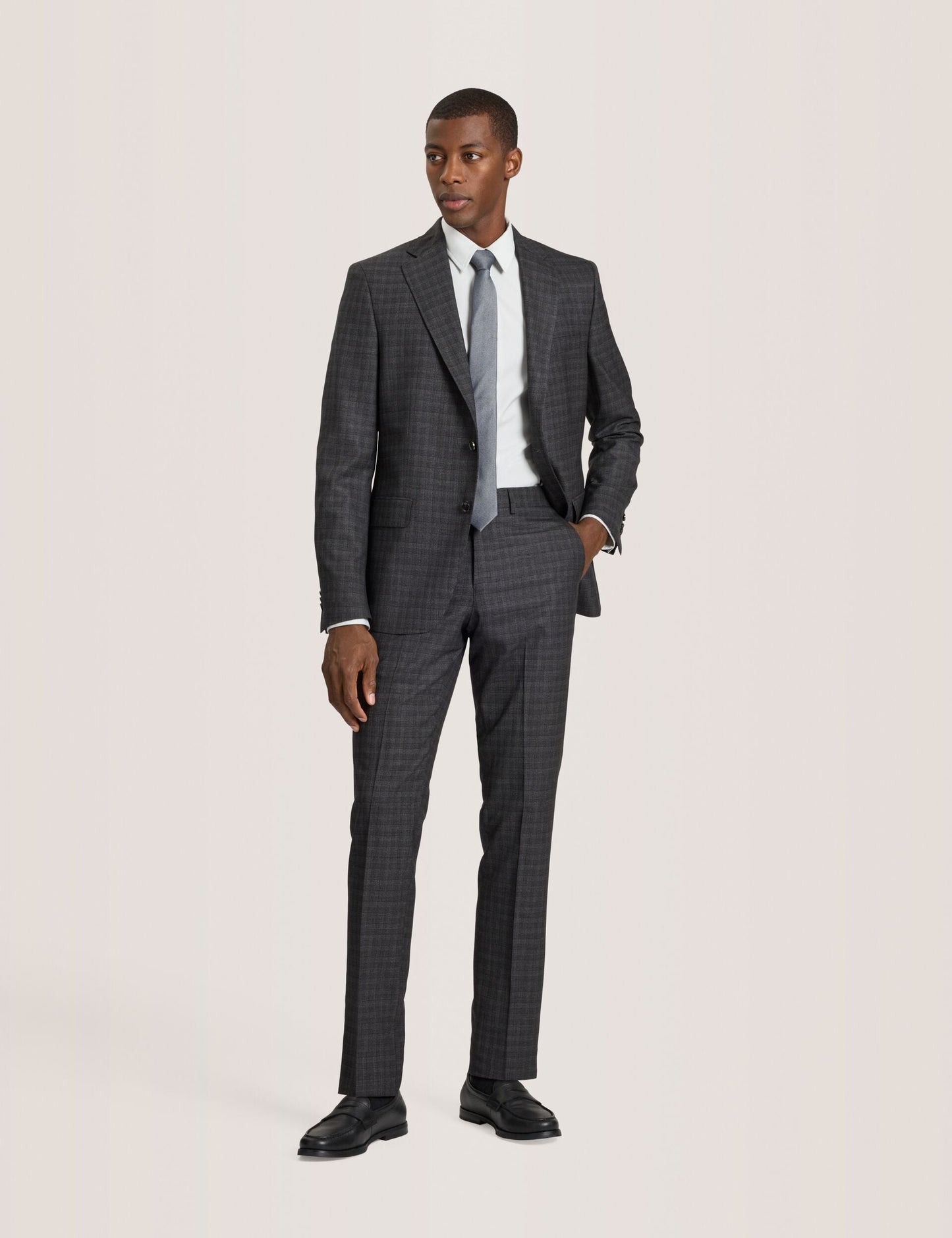 Ted Baker WRIGHT-TATTERSALL – Single Breasted Two Button Notch Fully Fashioned Tattersall Suit Jacket DARK GREY