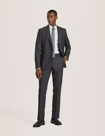 Ted Baker WRIGHT-TATTERSALL – Single Breasted Two Button Notch Fully Fashioned Tattersall Suit Jacket DARK GREY