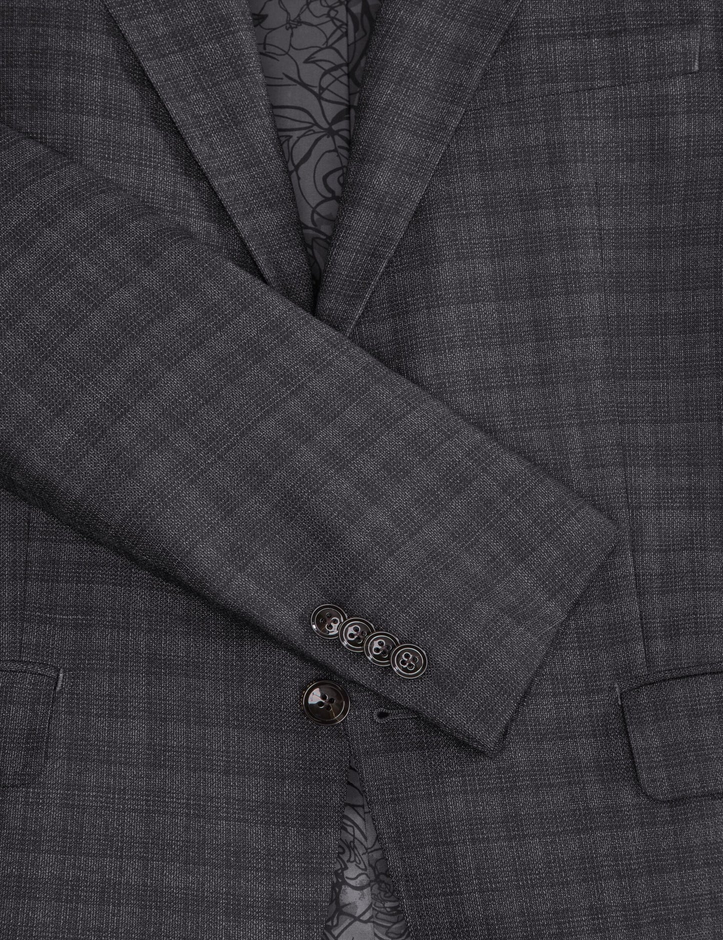 Ted Baker WRIGHT-TATTERSALL – Single Breasted Two Button Notch Fully Fashioned Tattersall Suit Jacket DARK GREY