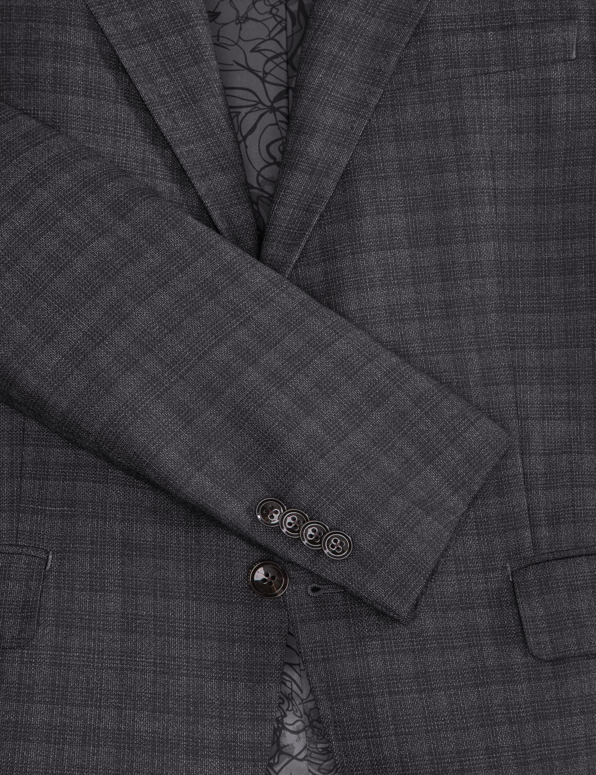 Ted Baker WRIGHT-TATTERSALL – Single Breasted Two Button Notch Fully Fashioned Tattersall Suit Jacket DARK GREY