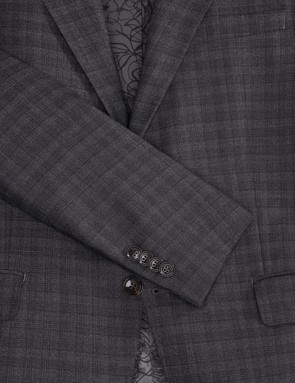 Ted Baker WRIGHT-TATTERSALL – Single Breasted Two Button Notch Fully Fashioned Tattersall Suit Jacket DARK GREY