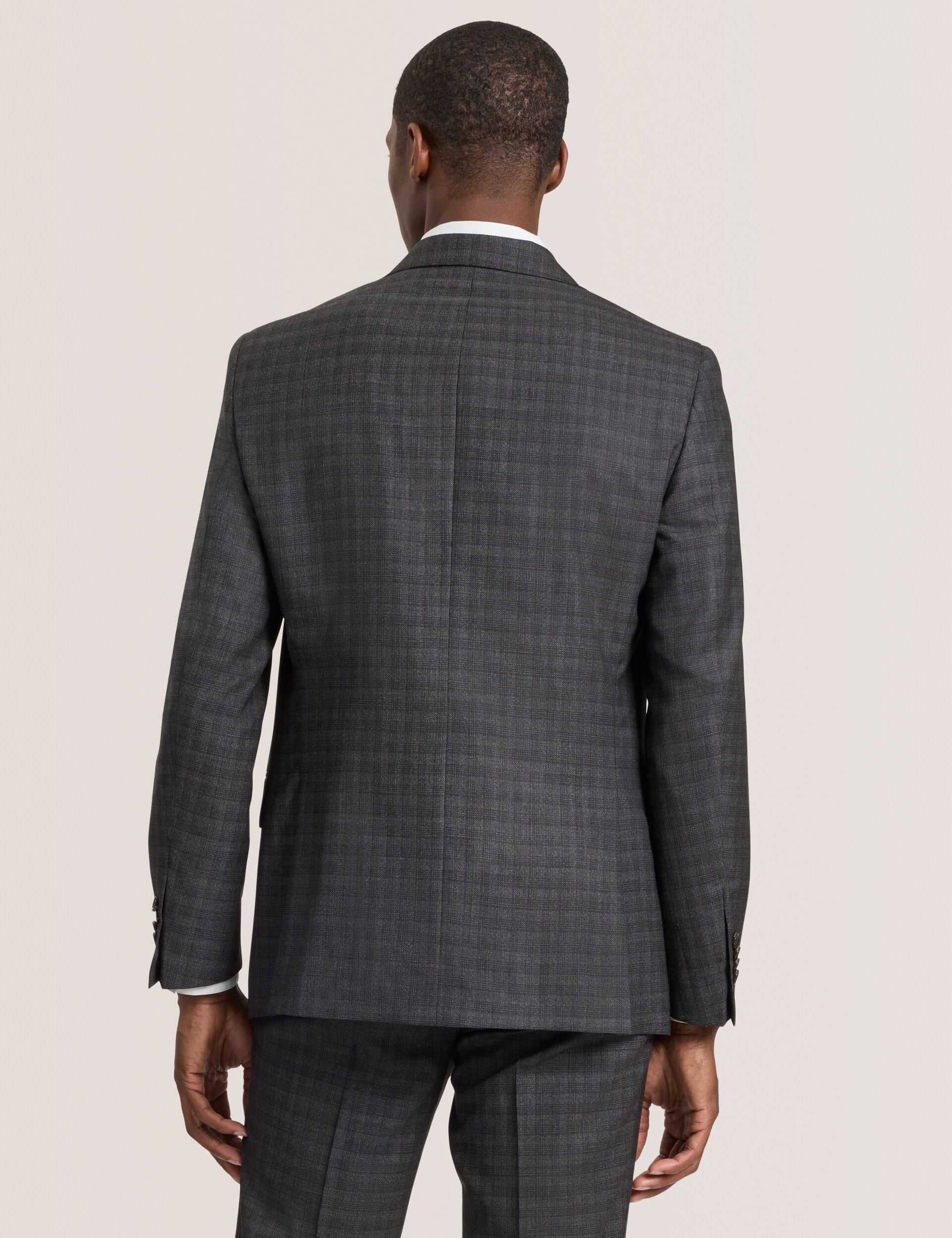 Ted Baker WRIGHT-TATTERSALL – Single Breasted Two Button Notch Fully Fashioned Tattersall Suit Jacket DARK GREY