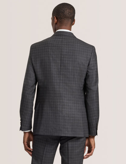 Ted Baker WRIGHT-TATTERSALL – Single Breasted Two Button Notch Fully Fashioned Tattersall Suit Jacket DARK GREY