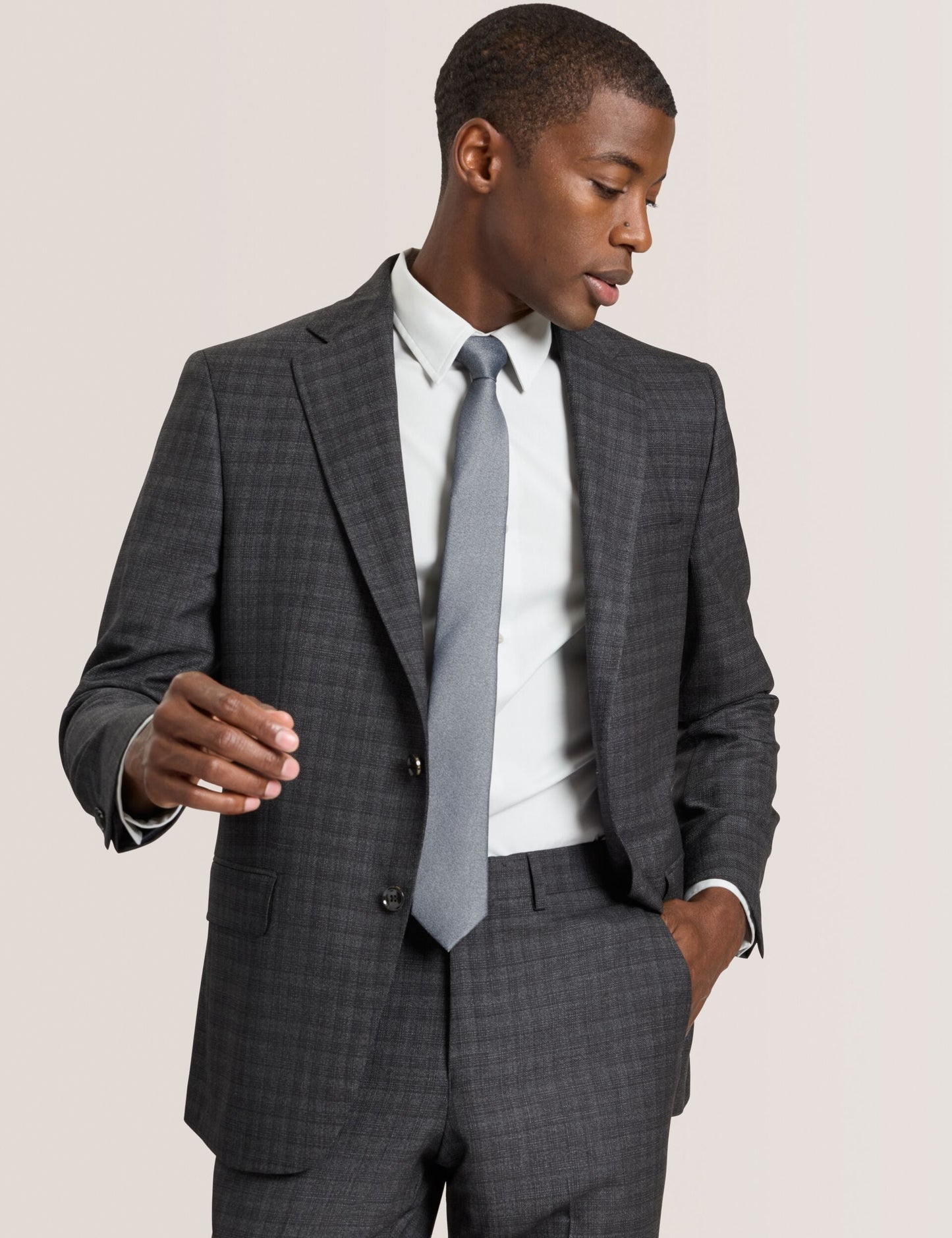 Ted Baker WRIGHT-TATTERSALL – Single Breasted Two Button Notch Fully Fashioned Tattersall Suit Jacket DARK GREY