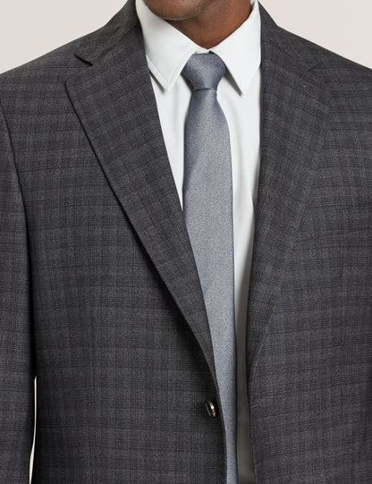 Ted Baker WRIGHT-TATTERSALL – Single Breasted Two Button Notch Fully Fashioned Tattersall Suit Jacket DARK GREY