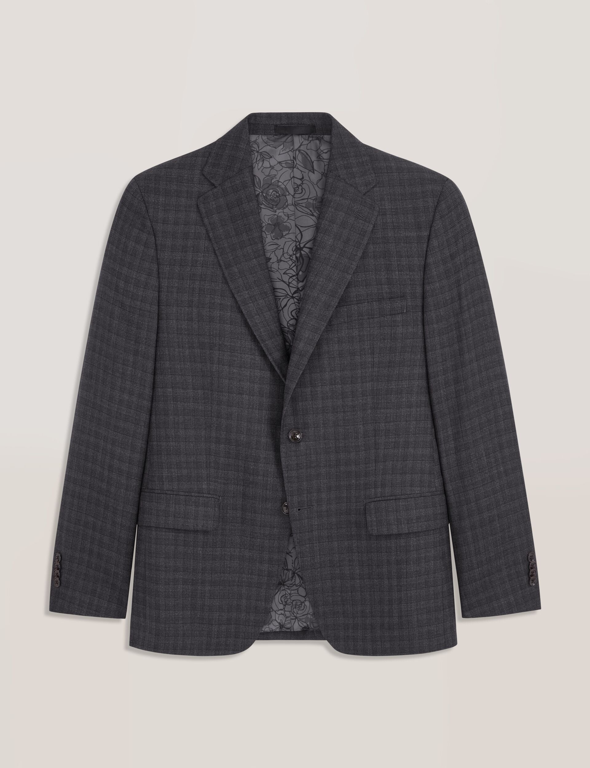 Ted Baker WRIGHT-TATTERSALL – Single Breasted Two Button Notch Fully Fashioned Tattersall Suit Jacket DARK GREY