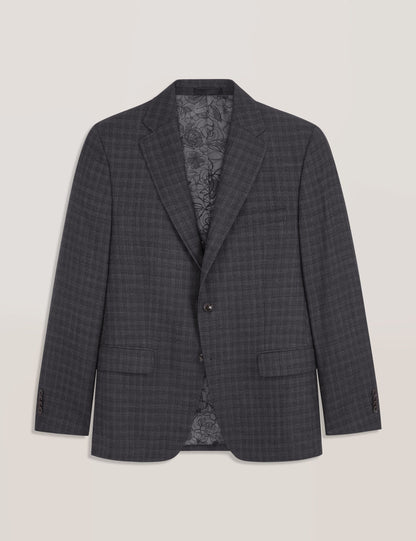 Ted Baker WRIGHT-TATTERSALL – Single Breasted Two Button Notch Fully Fashioned Tattersall Suit Jacket DARK GREY