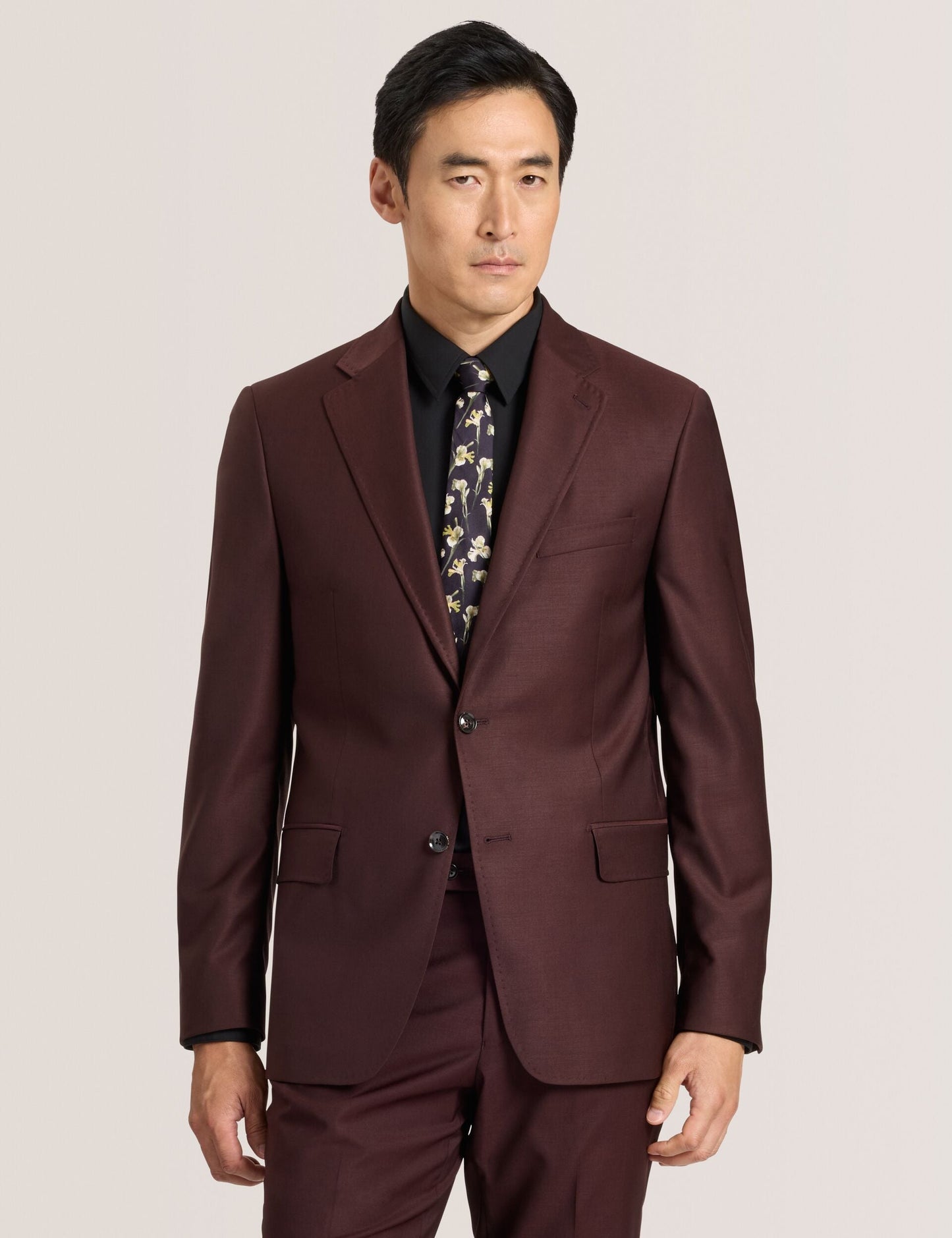 Ted Baker WRIGHT-TWILL – Single Breasted Two Button Notch Fully Fashioned Twill Suit Jacket BURGUNDY