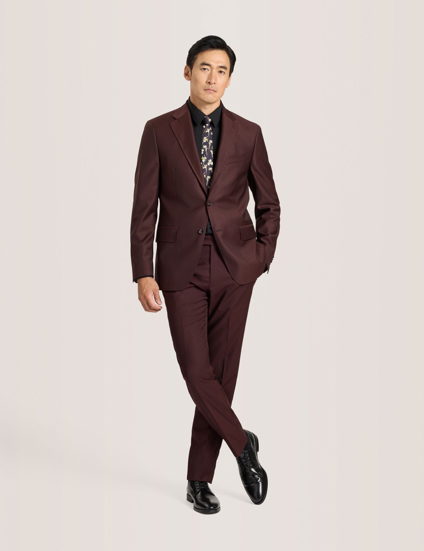 Ted Baker WRIGHT-TWILL – Single Breasted Two Button Notch Fully Fashioned Twill Suit Jacket BURGUNDY