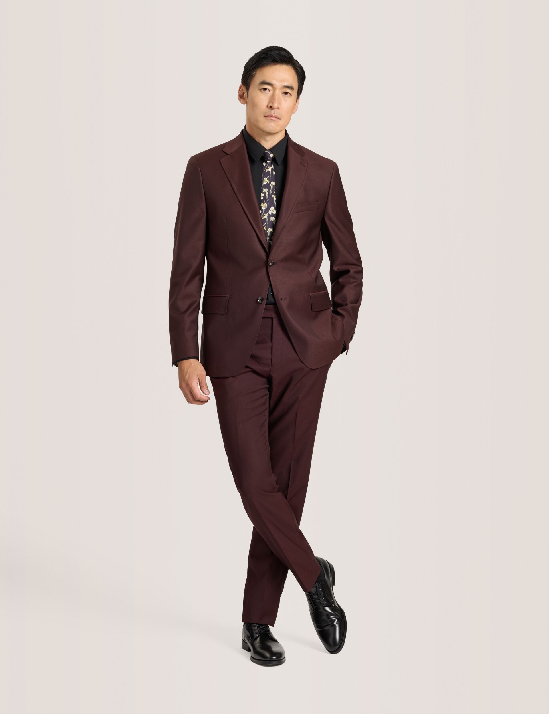 Ted Baker WRIGHT-TWILL – Single Breasted Two Button Notch Fully Fashioned Twill Suit Jacket BURGUNDY