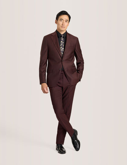 Ted Baker WRIGHT-TWILL – Single Breasted Two Button Notch Fully Fashioned Twill Suit Jacket BURGUNDY