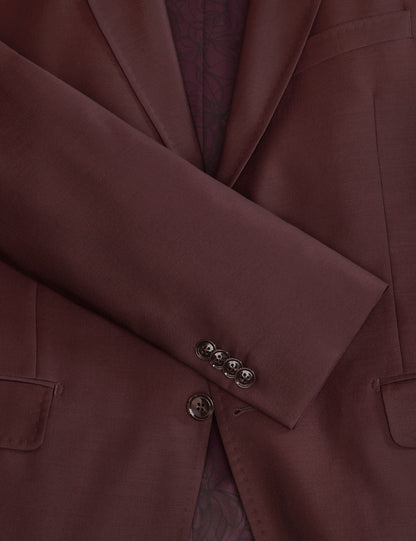 Ted Baker WRIGHT-TWILL – Single Breasted Two Button Notch Fully Fashioned Twill Suit Jacket BURGUNDY