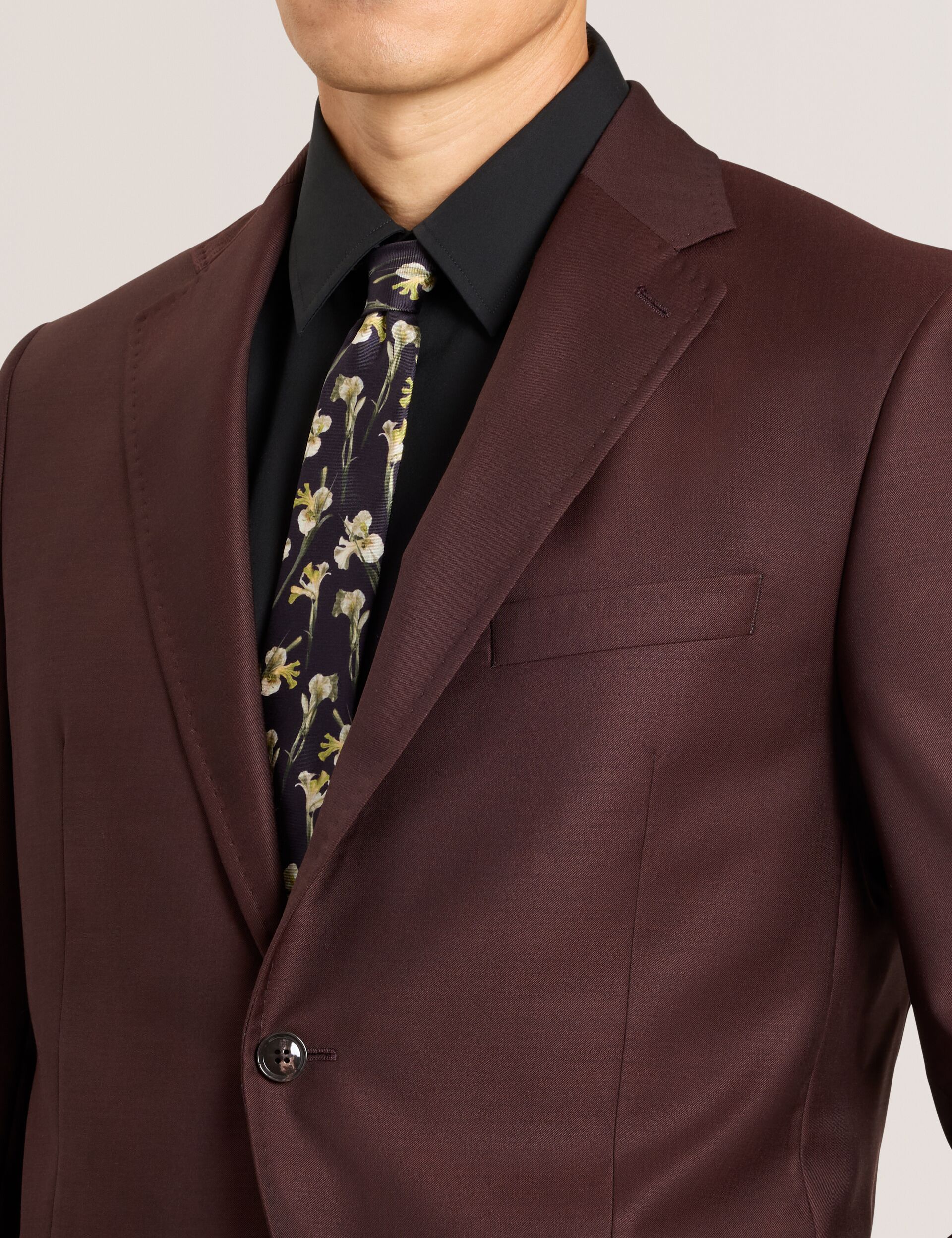 Ted Baker WRIGHT-TWILL – Single Breasted Two Button Notch Fully Fashioned Twill Suit Jacket BURGUNDY