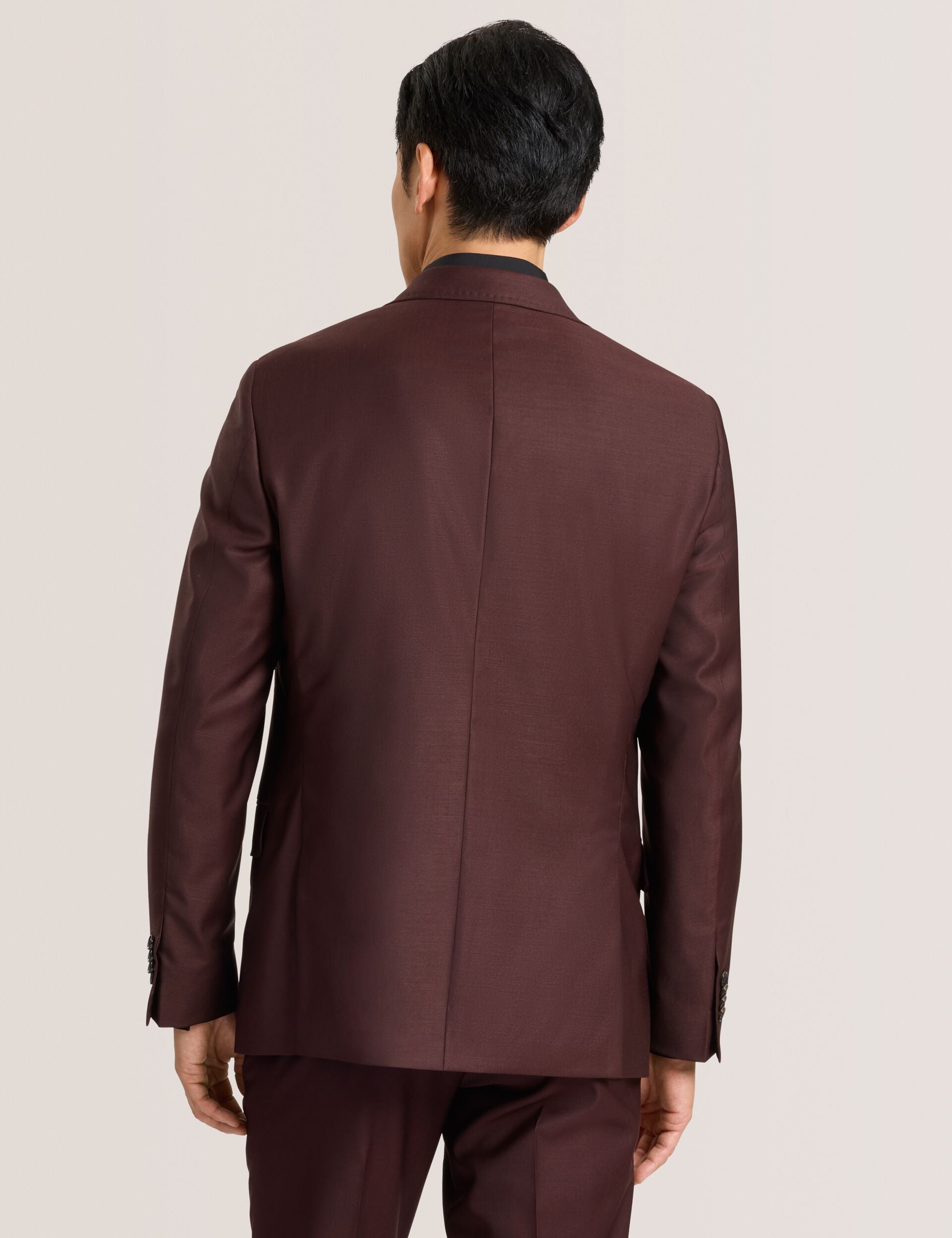 Ted Baker WRIGHT-TWILL – Single Breasted Two Button Notch Fully Fashioned Twill Suit Jacket BURGUNDY