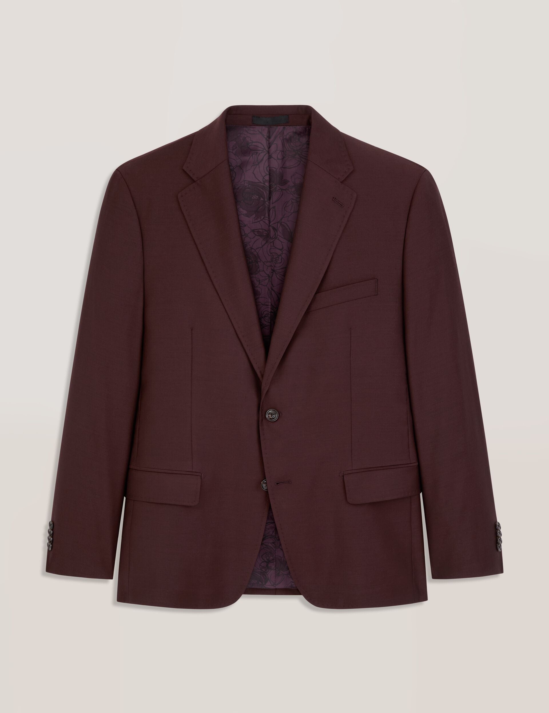 Ted Baker WRIGHT-TWILL – Single Breasted Two Button Notch Fully Fashioned Twill Suit Jacket BURGUNDY