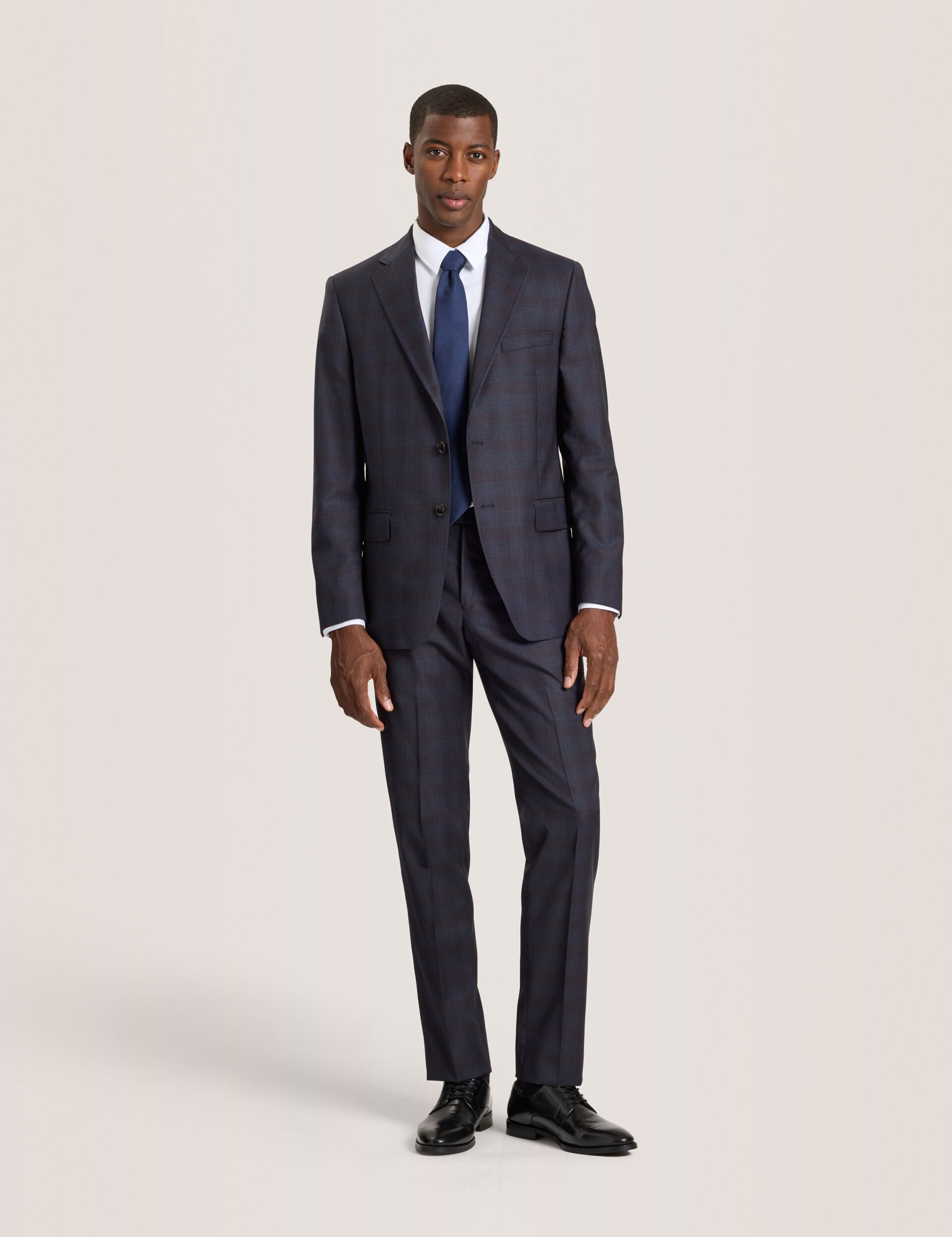 Ted Baker WRIGHT-PLAID – Single Breasted Two Button Notch Fully Fashioned Plaid Suit Jacket BROWN