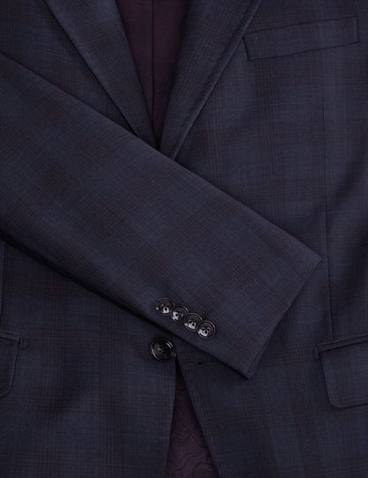 Ted Baker WRIGHT-PLAID – Single Breasted Two Button Notch Fully Fashioned Plaid Suit Jacket BROWN
