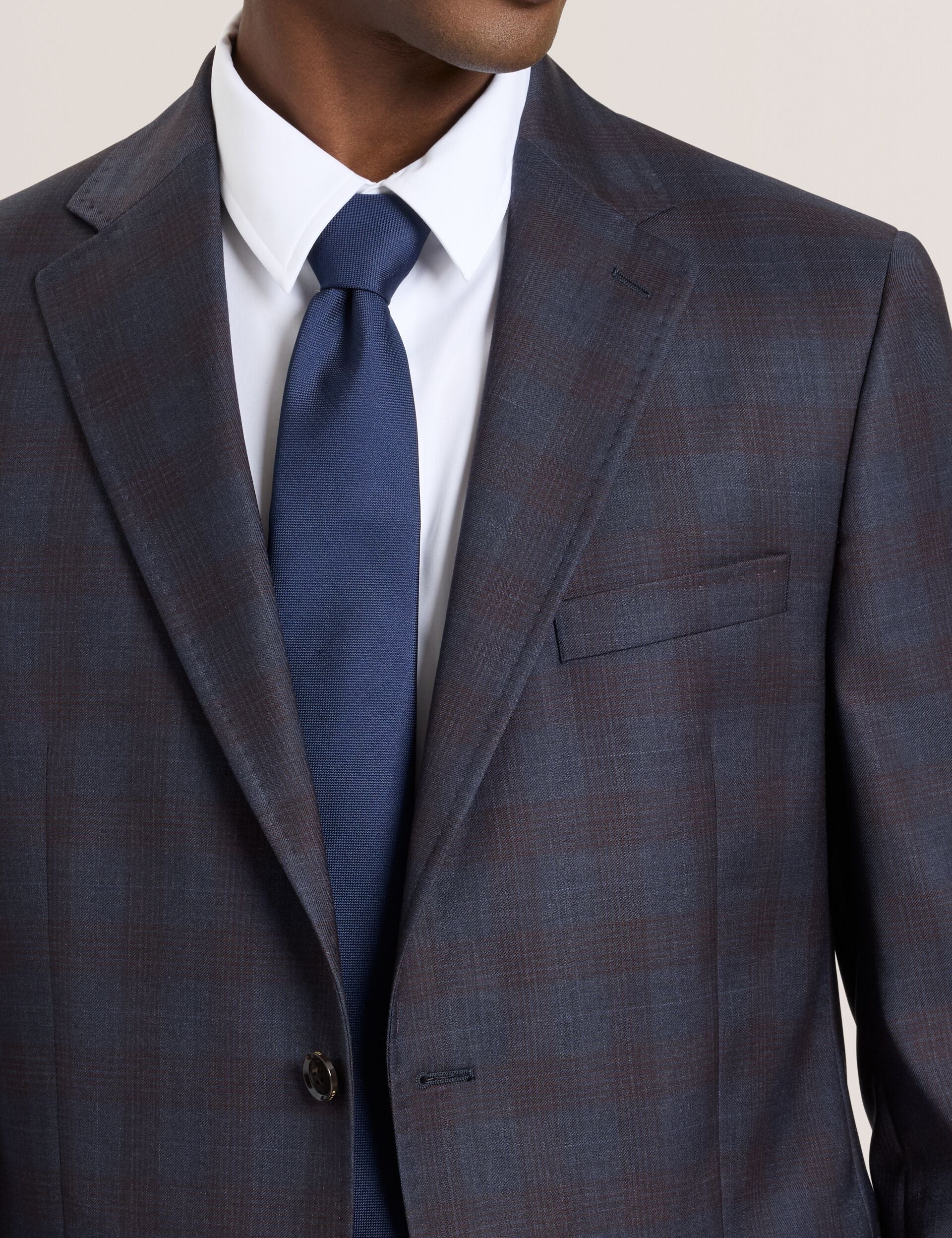 Ted Baker WRIGHT-PLAID – Single Breasted Two Button Notch Fully Fashioned Plaid Suit Jacket BROWN