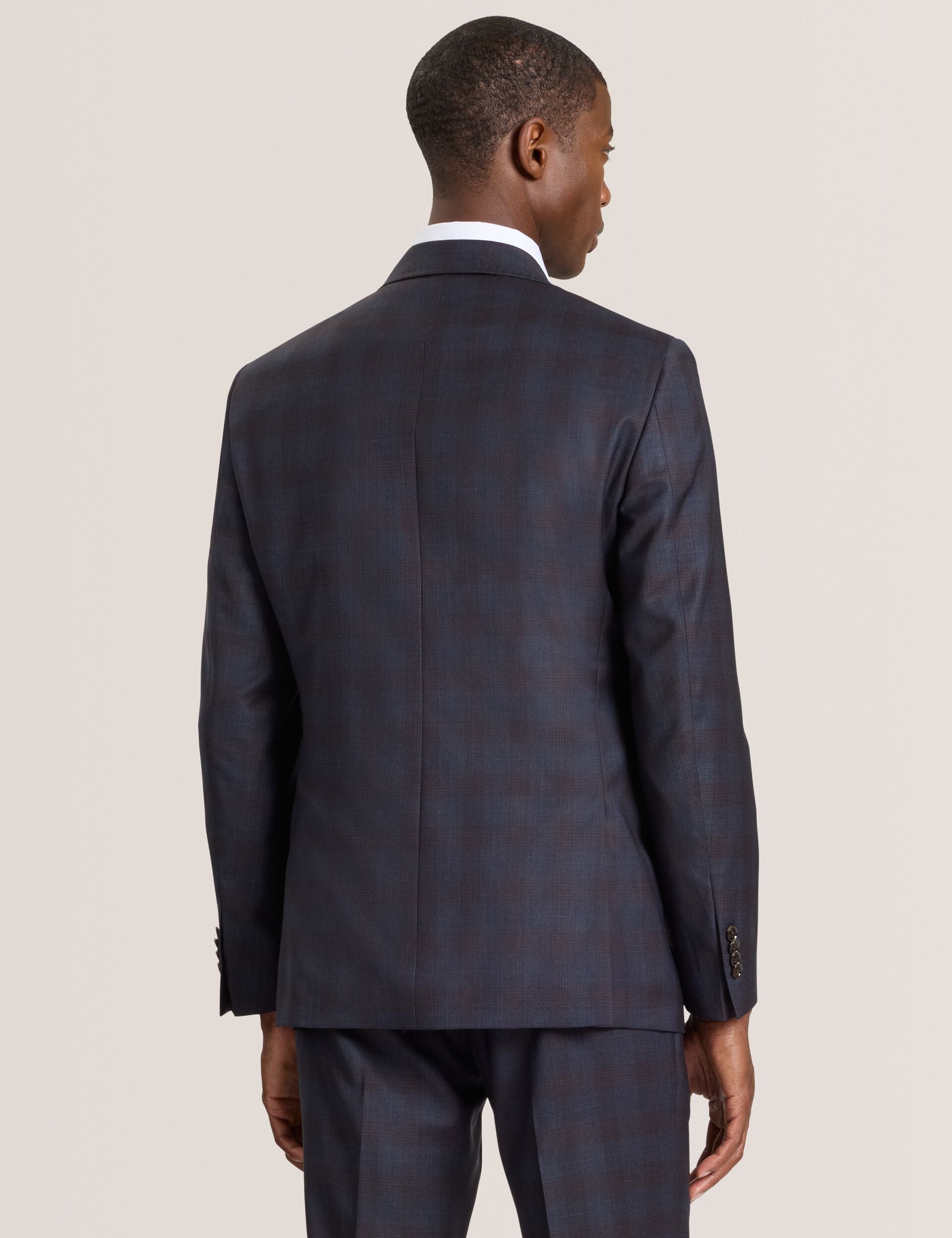 Ted Baker WRIGHT-PLAID – Single Breasted Two Button Notch Fully Fashioned Plaid Suit Jacket BROWN
